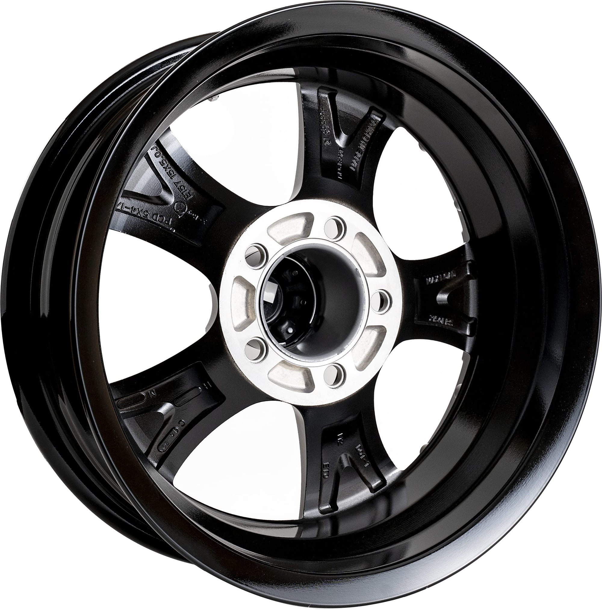 Viking Series 15x5 5x4.5 - Machined Lip and Face Gloss Black Aluminum Trailer Wheel with Black Cap *Trailer Use Only