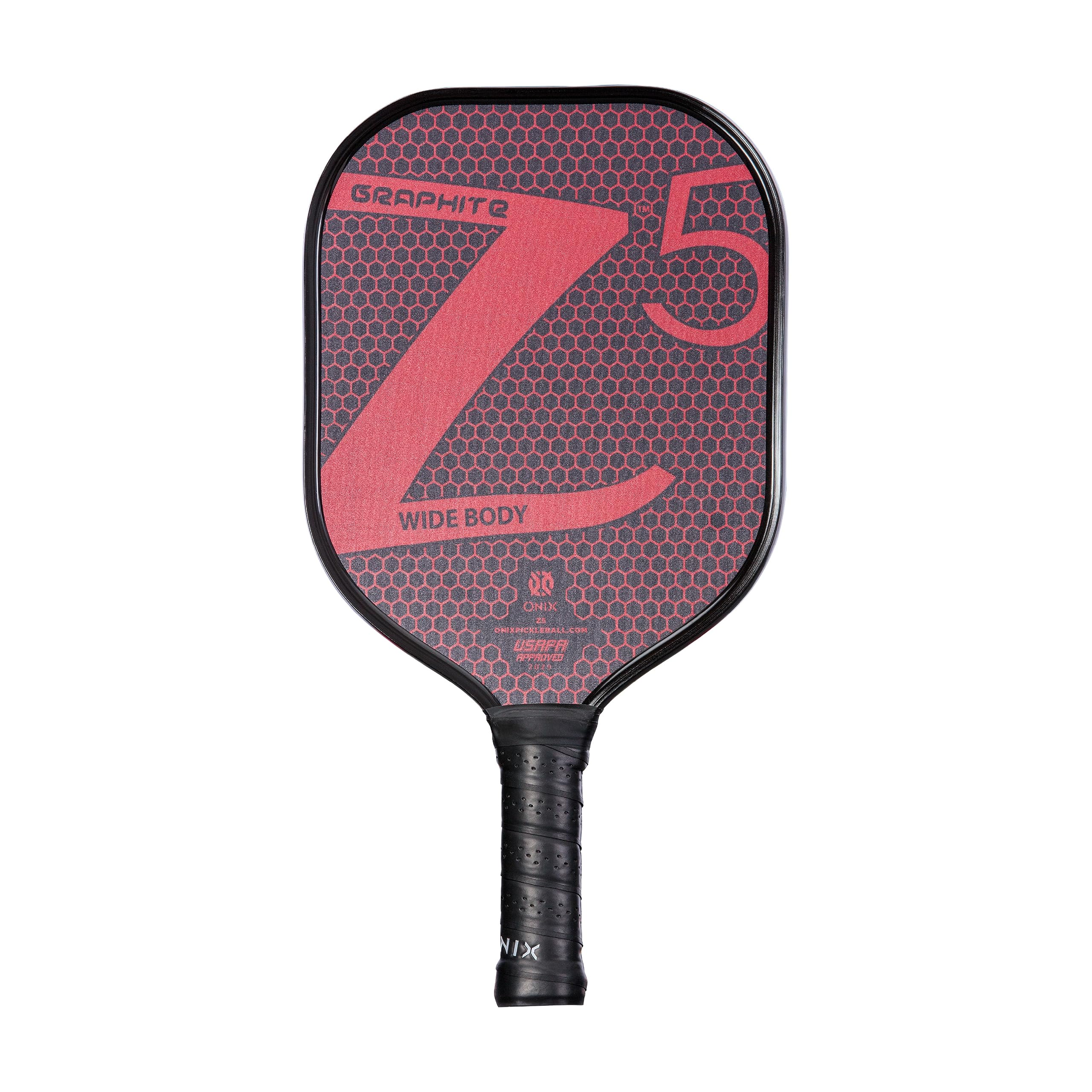 Graphite ONIX Z5 Pickleball Paddle (Graphite Carbon Fiber Face with Rough Texture Surface, Cushion Comfort Grip and Nomex Honeycomb Core for Touch, Control, and Power), Red