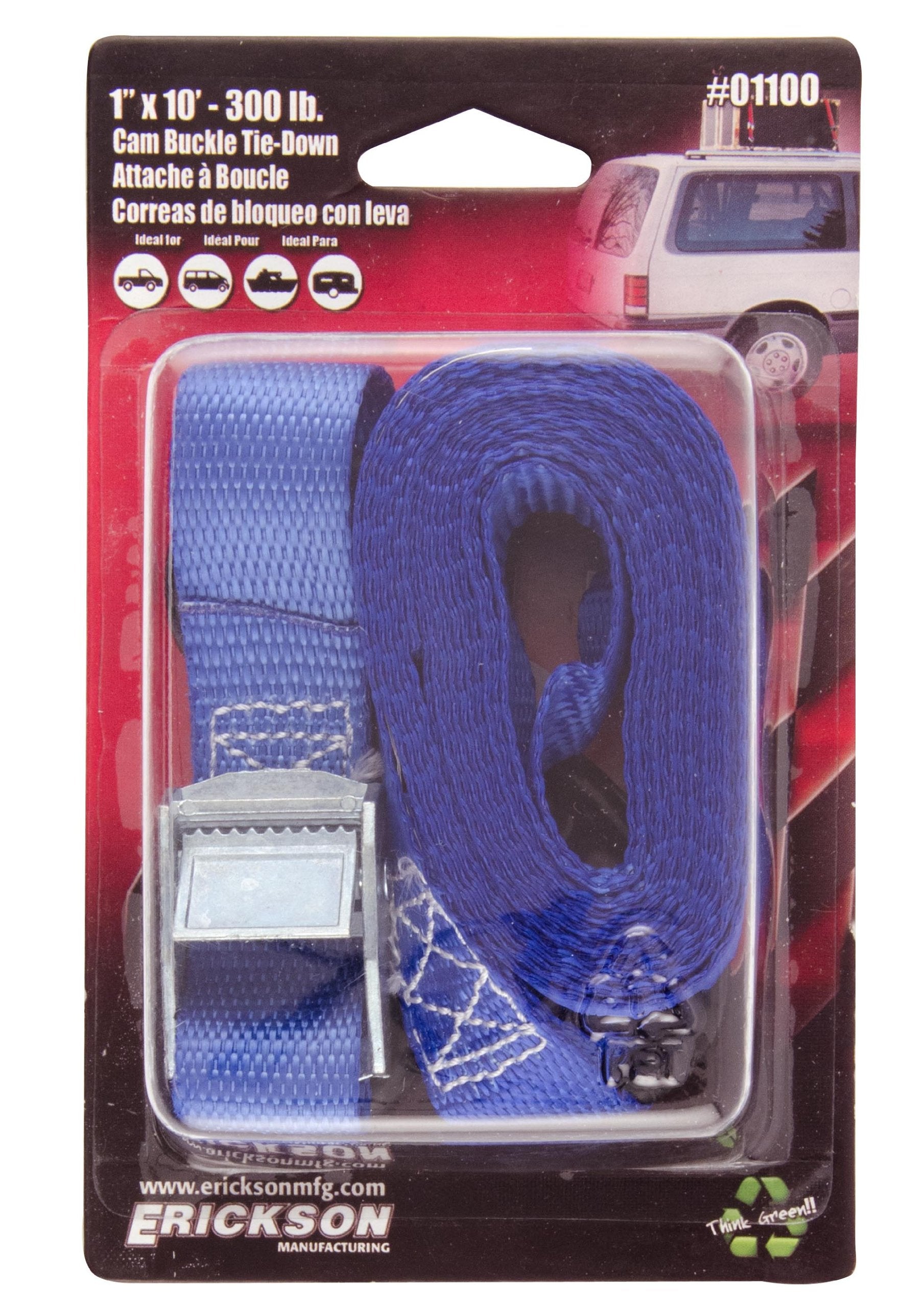 1" x 10' Light Duty Cam Buckle Tie-Down Strap Erickson (01100)