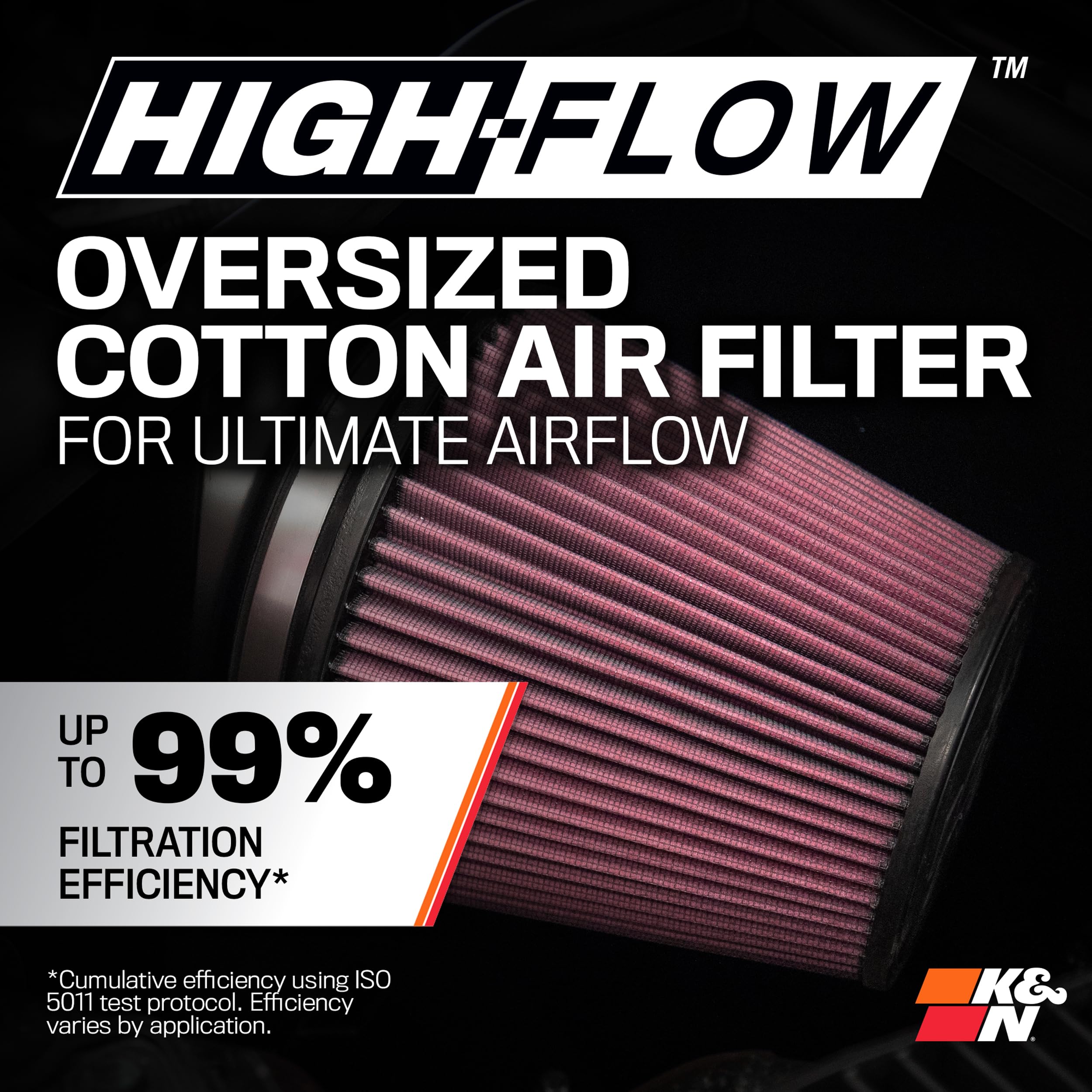 Cold Air Intake System K&N: High-Flow Air Filter, Increase Performance & Acceleration: Compatible with 2024-2025 Ford: Mustang, 63-2627