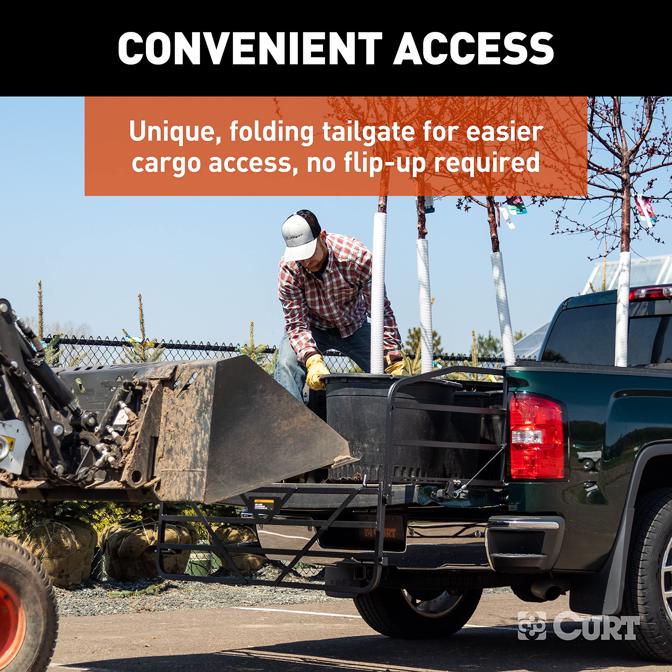 CURT Universal Truck Bed Extender 18325 with Fold-Down Tailgate, 26-1/2 x 58-3/4 x 19-3/4-Inch ID, Black Steel