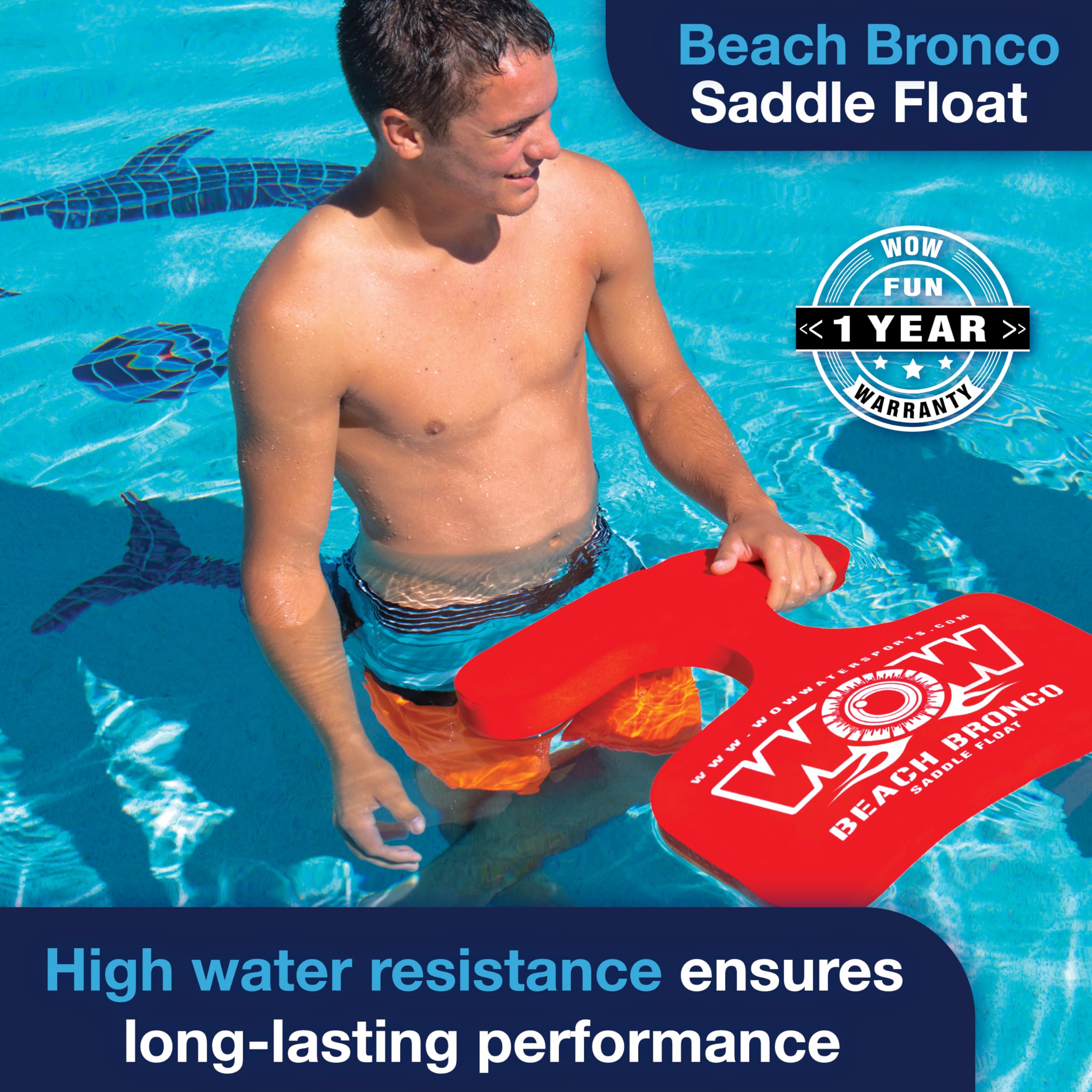 Foam Water Saddle Float - Wow Sports for Kids & Adults - 1 Person Pool Seat - Whale Tail - Pool Party Accessory - Red