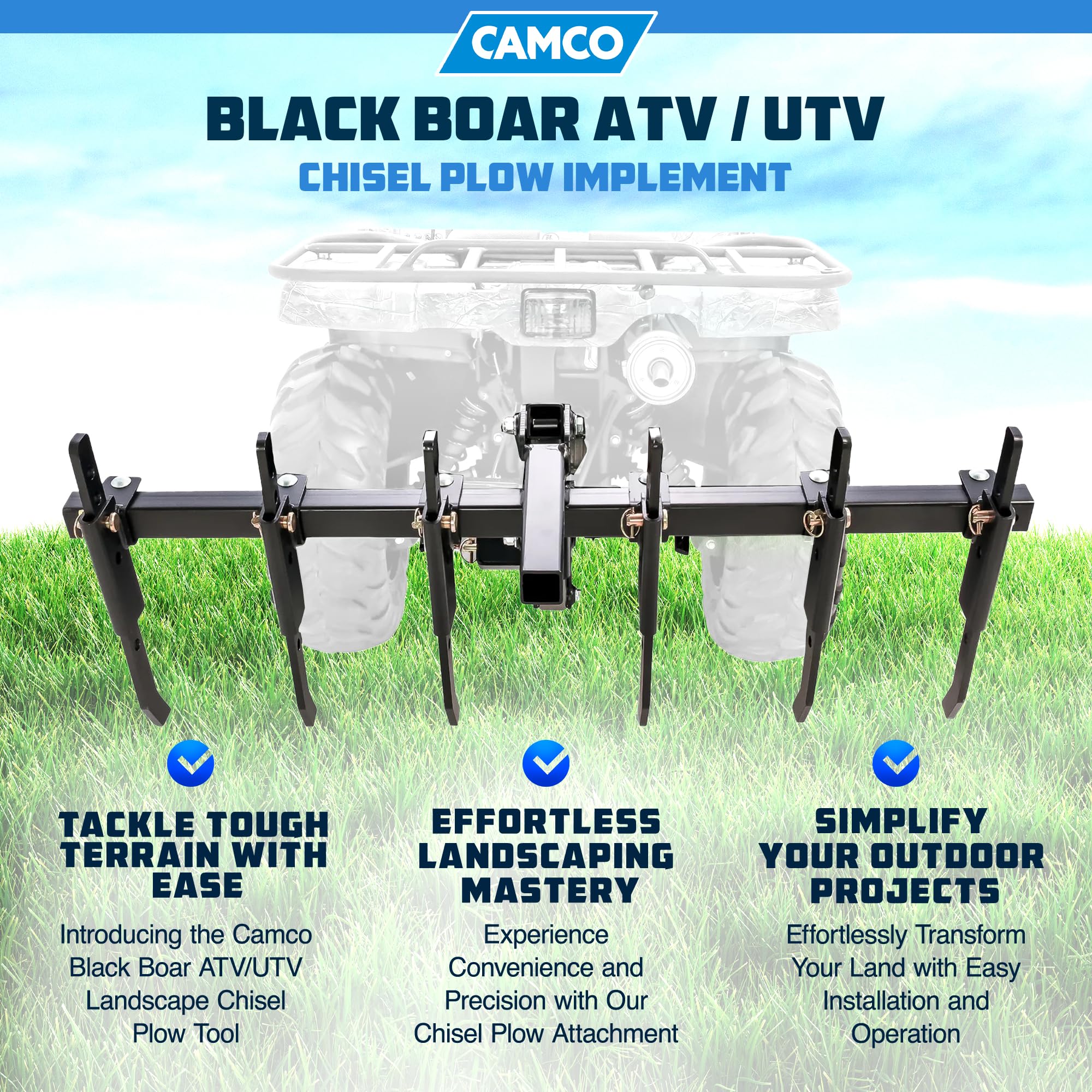 ATV/UTV Black Boar Plow Implement, Breaks Up Hard Ground w/6 Independently Adjustable Chisels, Use to Cultivate, Establish Food Plot, Maintain Land (66003)