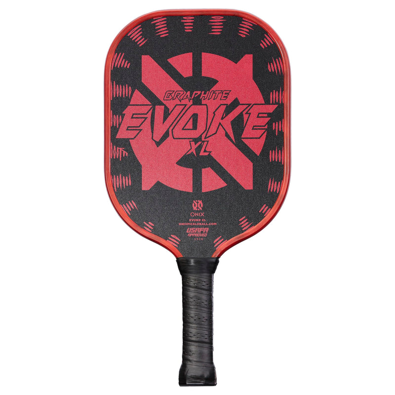 Graphite Onix Evoke XL Pickleball Paddle Features Polypropylene Core, Graphite Face, and Oversized Shape, Red
