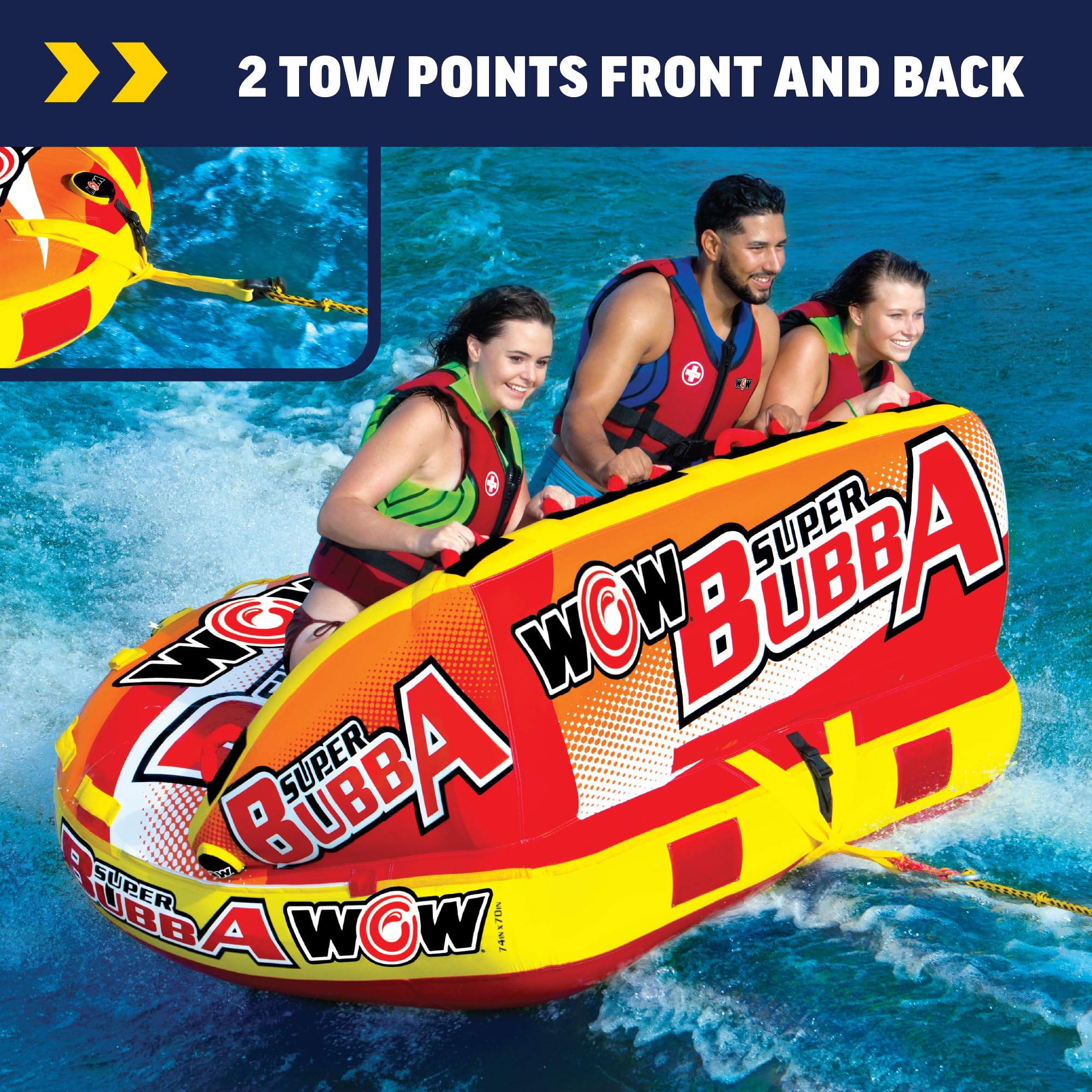 WOW Sports Towable Bubba Tubes for Boating, Boat Accessories for Tubing, Water Tube for Boats - Super Bubba 3 Person 510 lbs Capacity