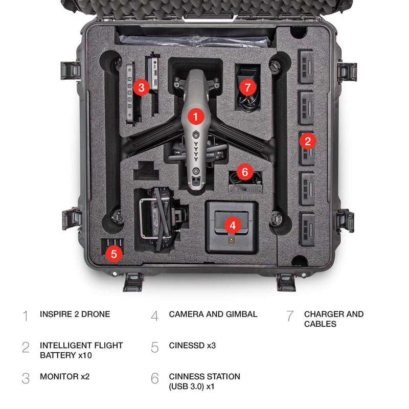 Waterproof Nanuk 970 Hard Case with Custom Foam Insert for DJI Inspire 2 - Black