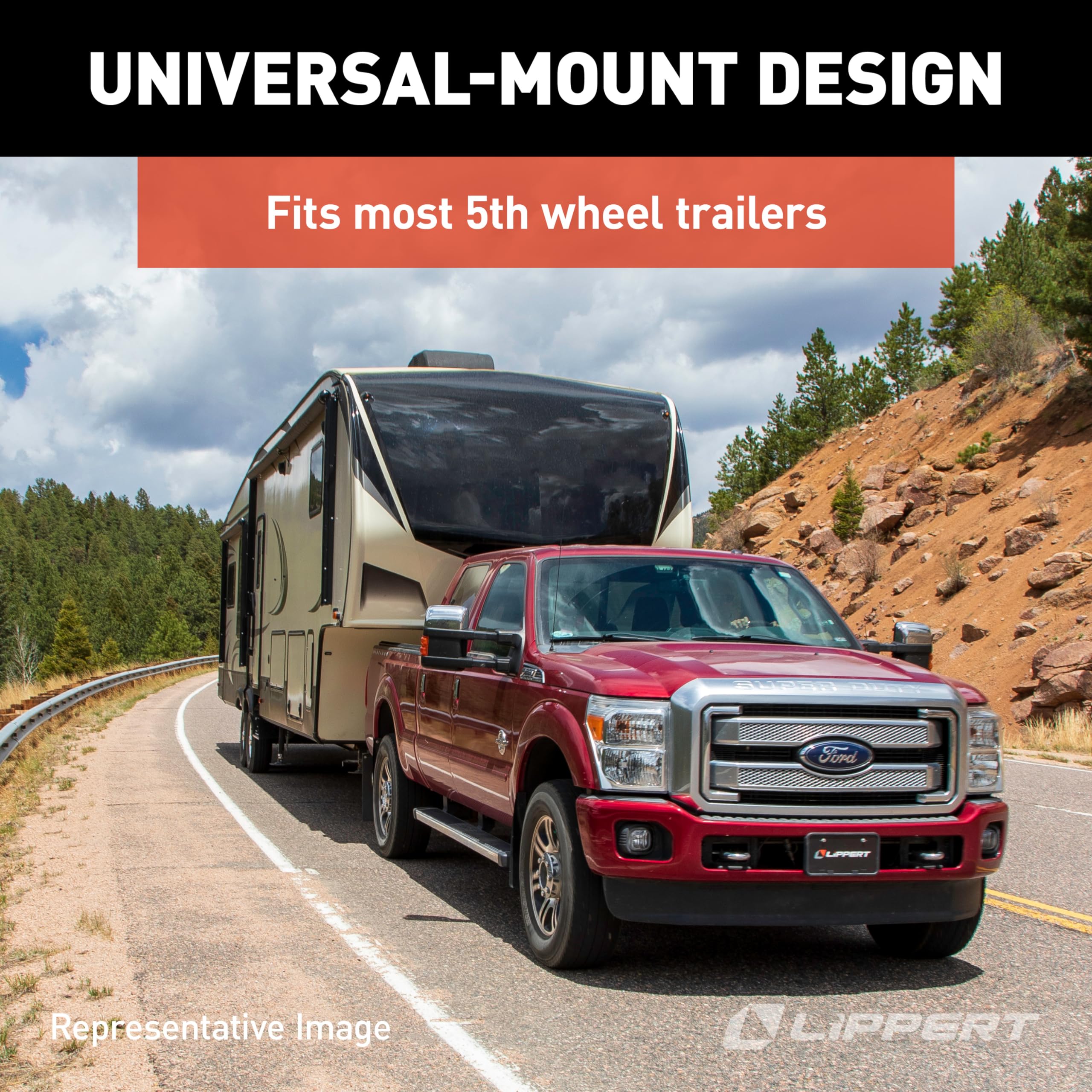 Lippert Universal-Mount Replacement Manual 5th Wheel Landing Gear Kit - 6,000-Pound Capacity, 21" Stroke, Includes Legs, Foot Pads, Pins, Gears, Mounting Brackets, Crank Handle - 333966