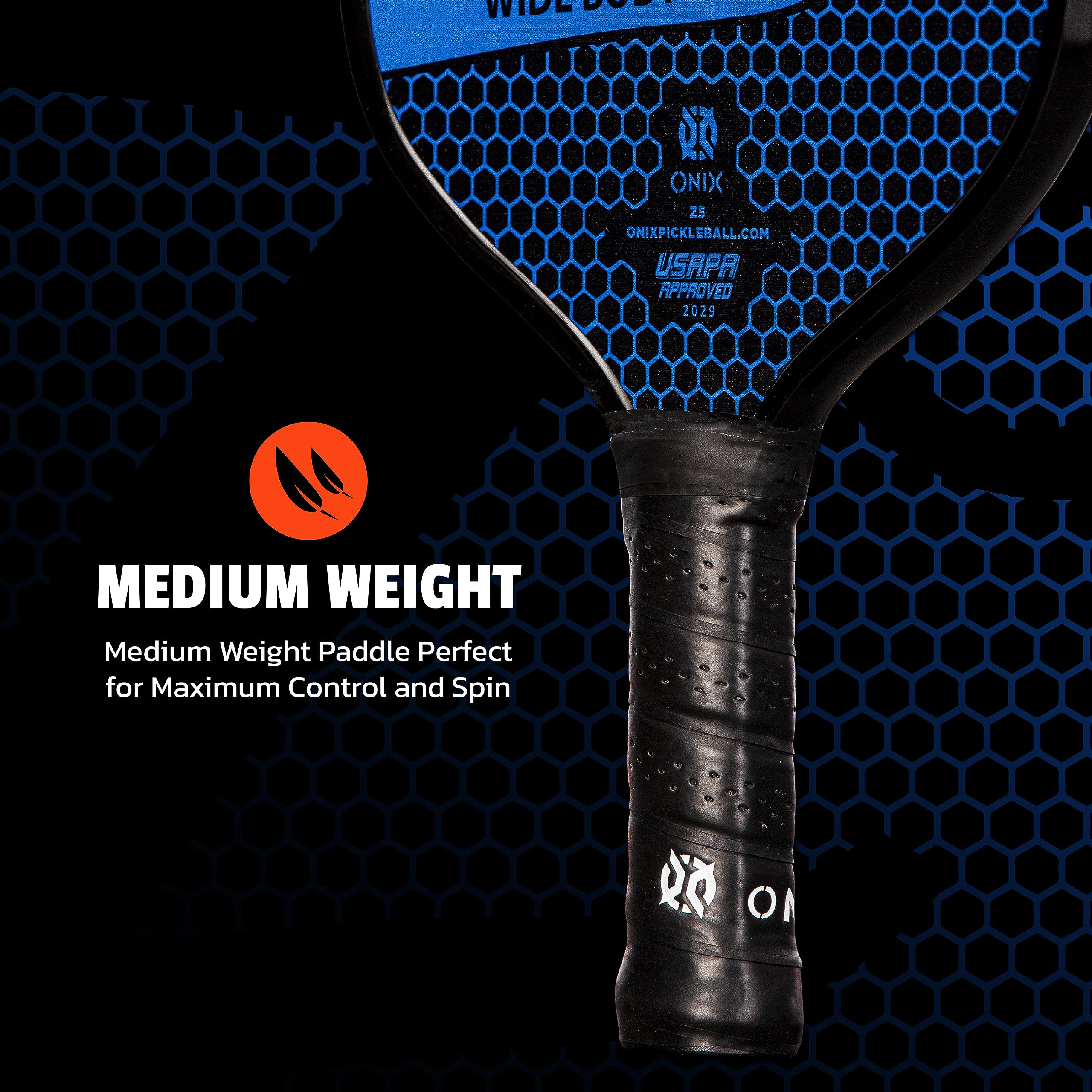 Graphite ONIX Z5 Pickleball Paddle (Graphite Carbon Fiber Face with Rough Texture Surface, Cushion Comfort Grip and Nomex Honeycomb Core for Touch, Control, and Power),Blue
