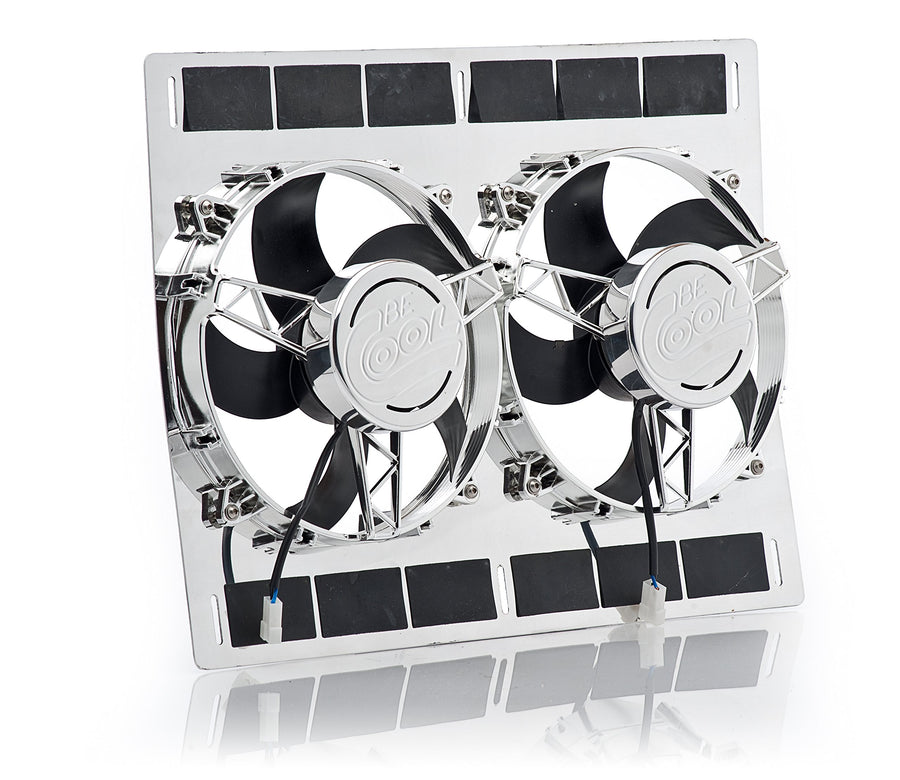 Be Cool Show & Go 75351 11" Stainless Shroud (24"W x 18"H with Dual Chrome Puller Fans)