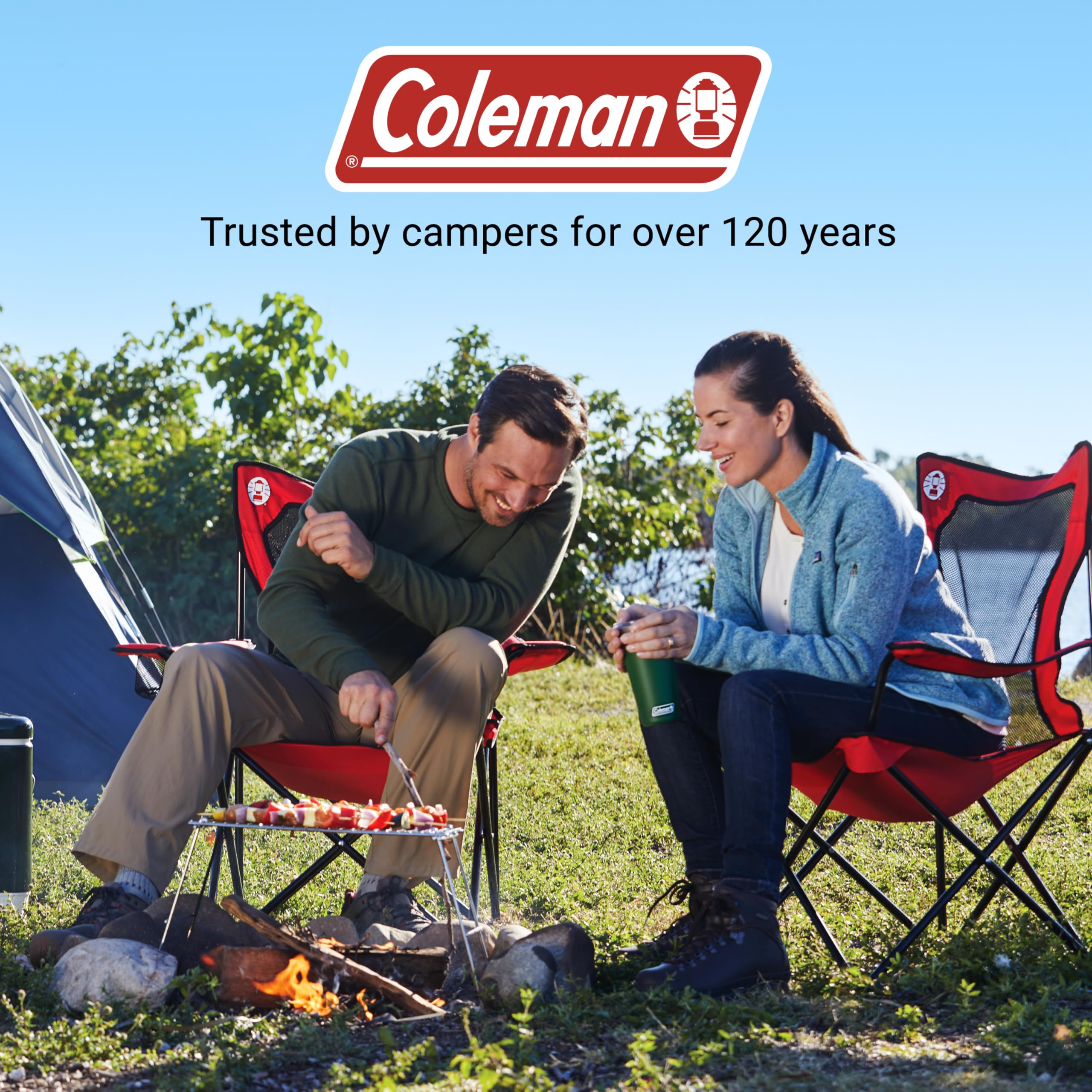 Coleman Quad Camping Chair with Broadband Mesh, Carry Bag & Cup Holder, Cooling Back with Adjustable Arms, Great for Camping, Tailgating, Firepits, Patio, & More