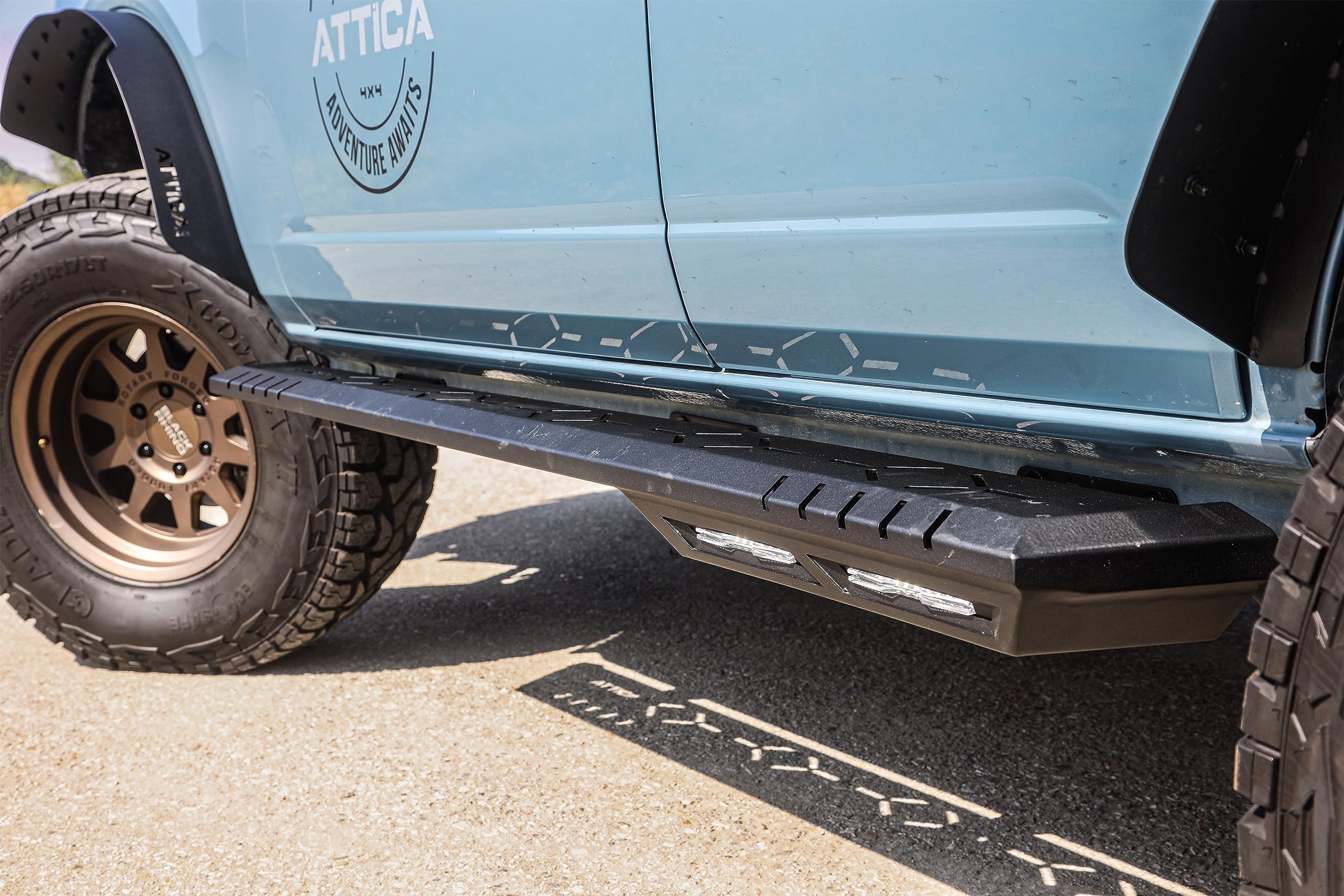 Attica4x4 Cobra Tek - Side Step w/Step Lights | Compatible with Ford Bronco (2021-2023) | Durable Steel Construction | Adventure-Ready Design | Textured Black Powder Coat.