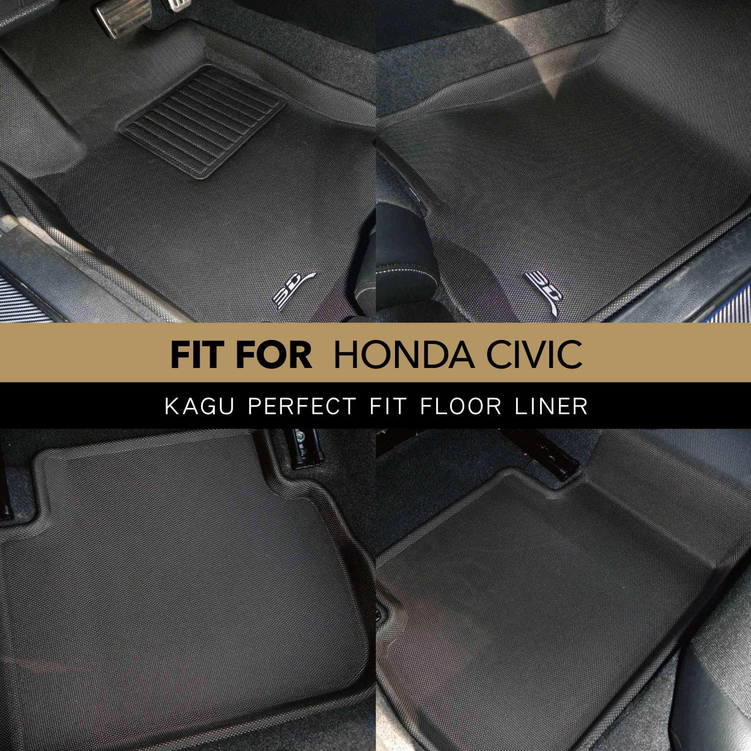 3D MAXpider Kagu Custom Fit Floor Mat (Black) Compatible with Honda Civic (w/Rear USB Port) 2022-2026- Full Set