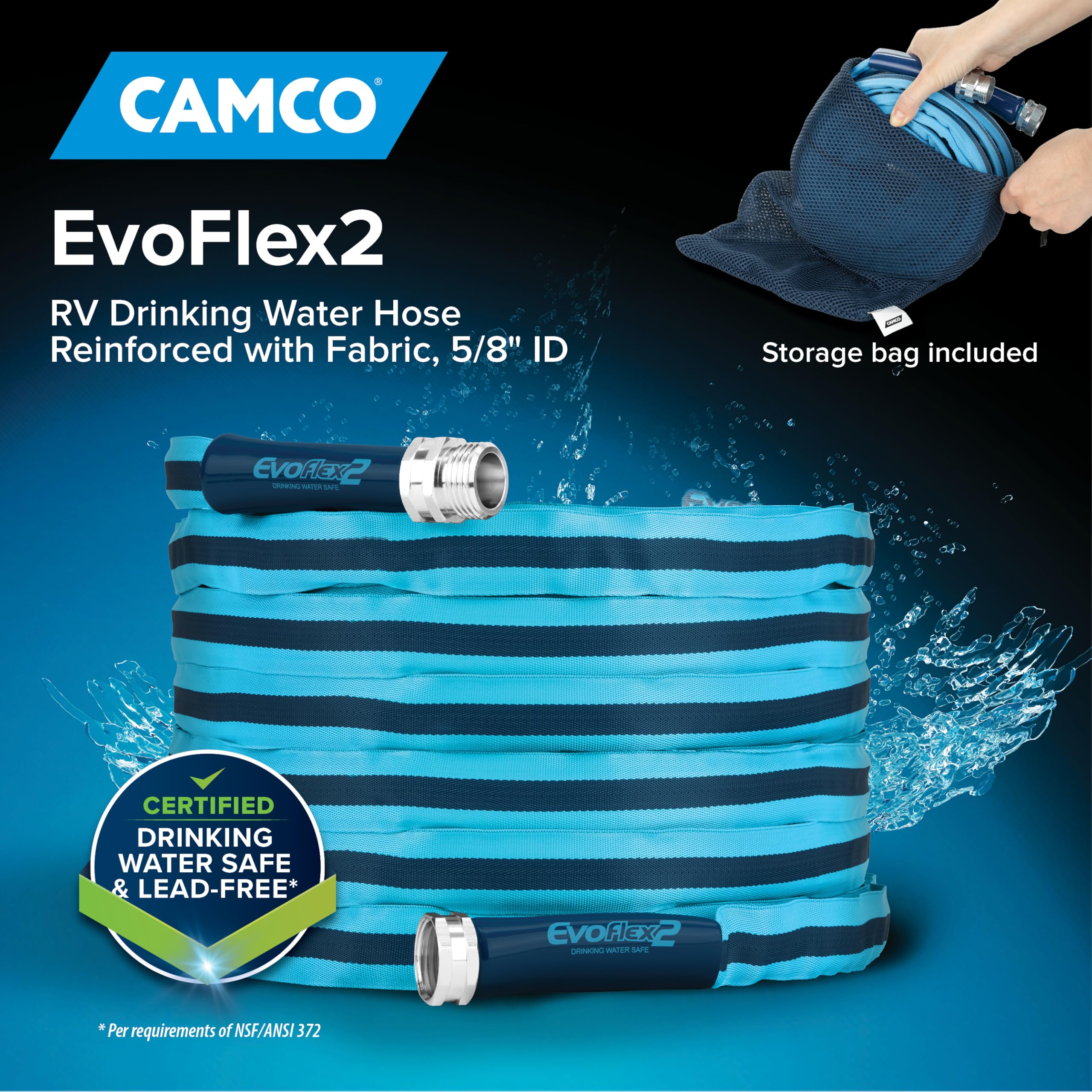 EvoFlex2 Camco 50-ft Drinking Water Hose - RV Drinking Water Hose Reinforced with Fabric & Ultra Lightweight - Contains No Lead, No BPA & No Phthalate - Abrasion Resistant (22579)
