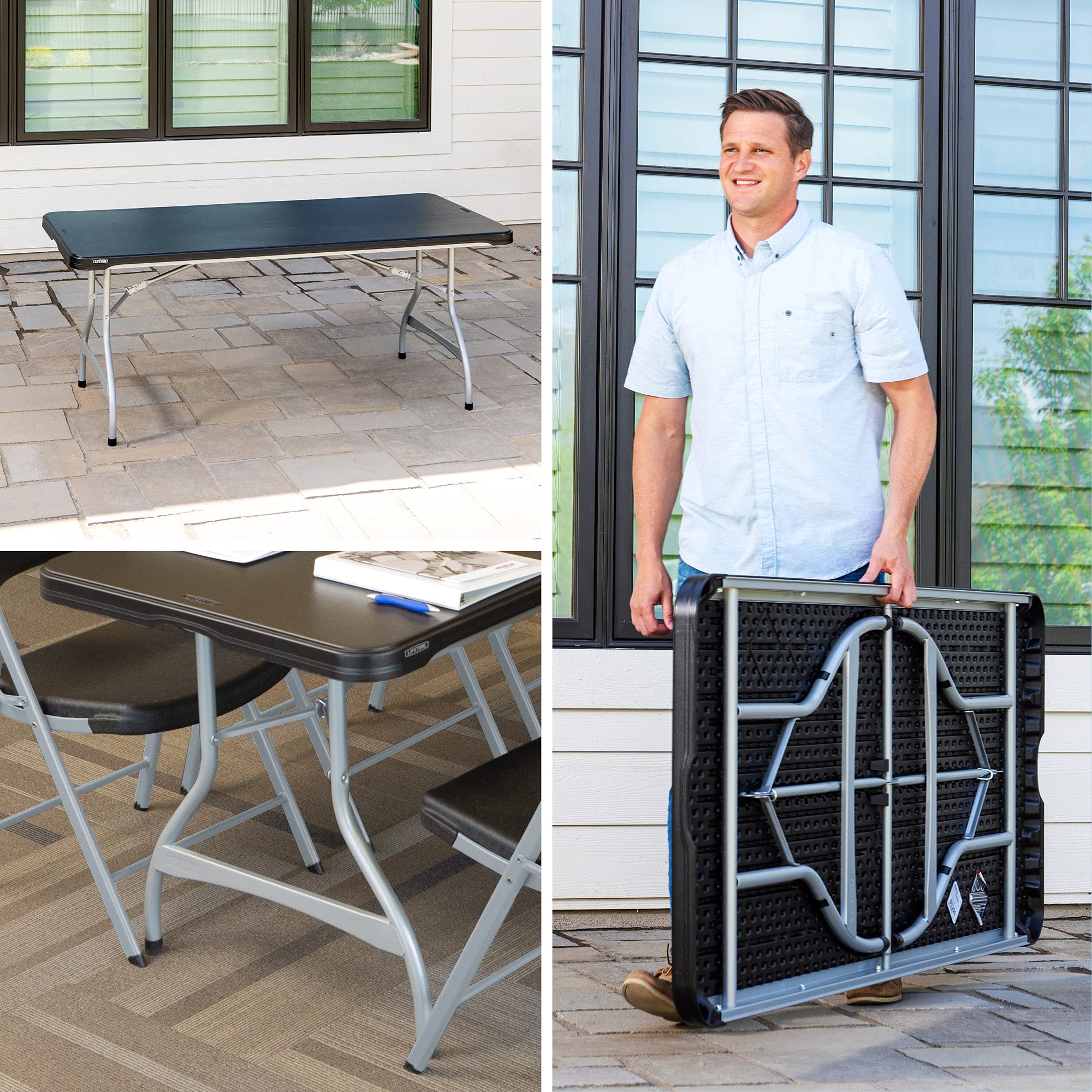 280350 LIFETIME Products Commercial Stacking Folding Table, 6', Black