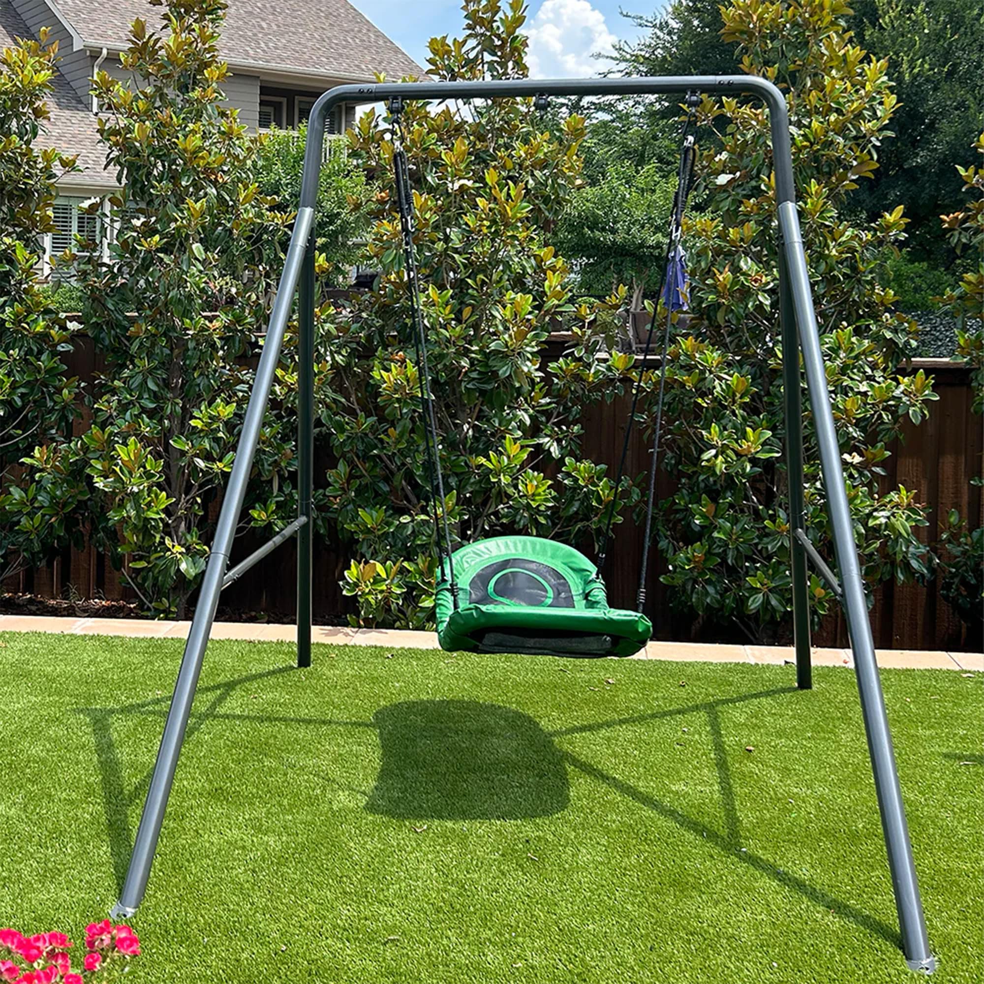 FlyMax Gobaplay Boat Tree Swing, 53" x 25" Outdoor Platform Saucer Seat for Backyard Swing Set, Green - (Swingset Frame Not Included)