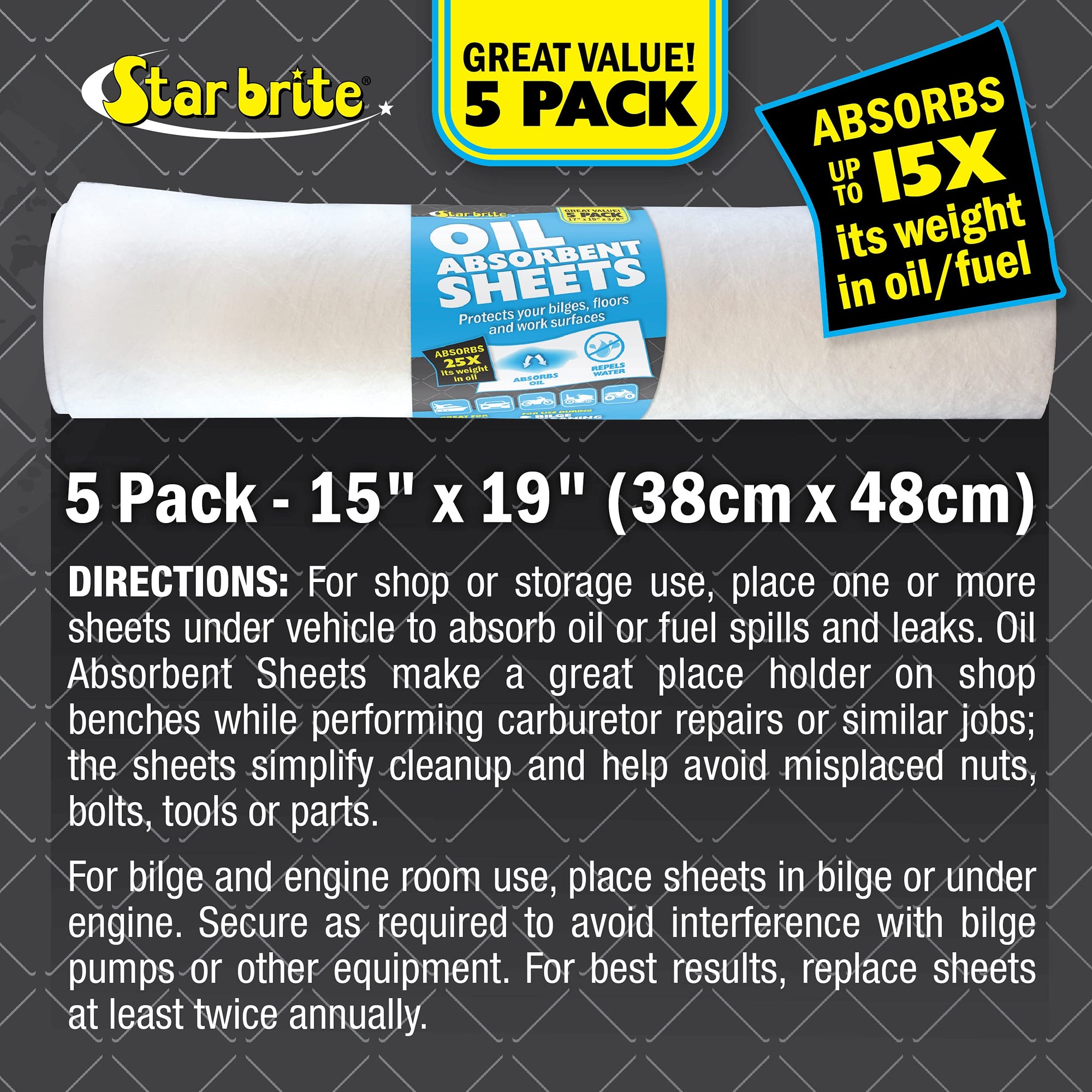 Bilge Oil Pads STAR BRITE Absorbs Oil, Repels Water - 17 x 19 Heavy Weght - 5 Pack (091845)