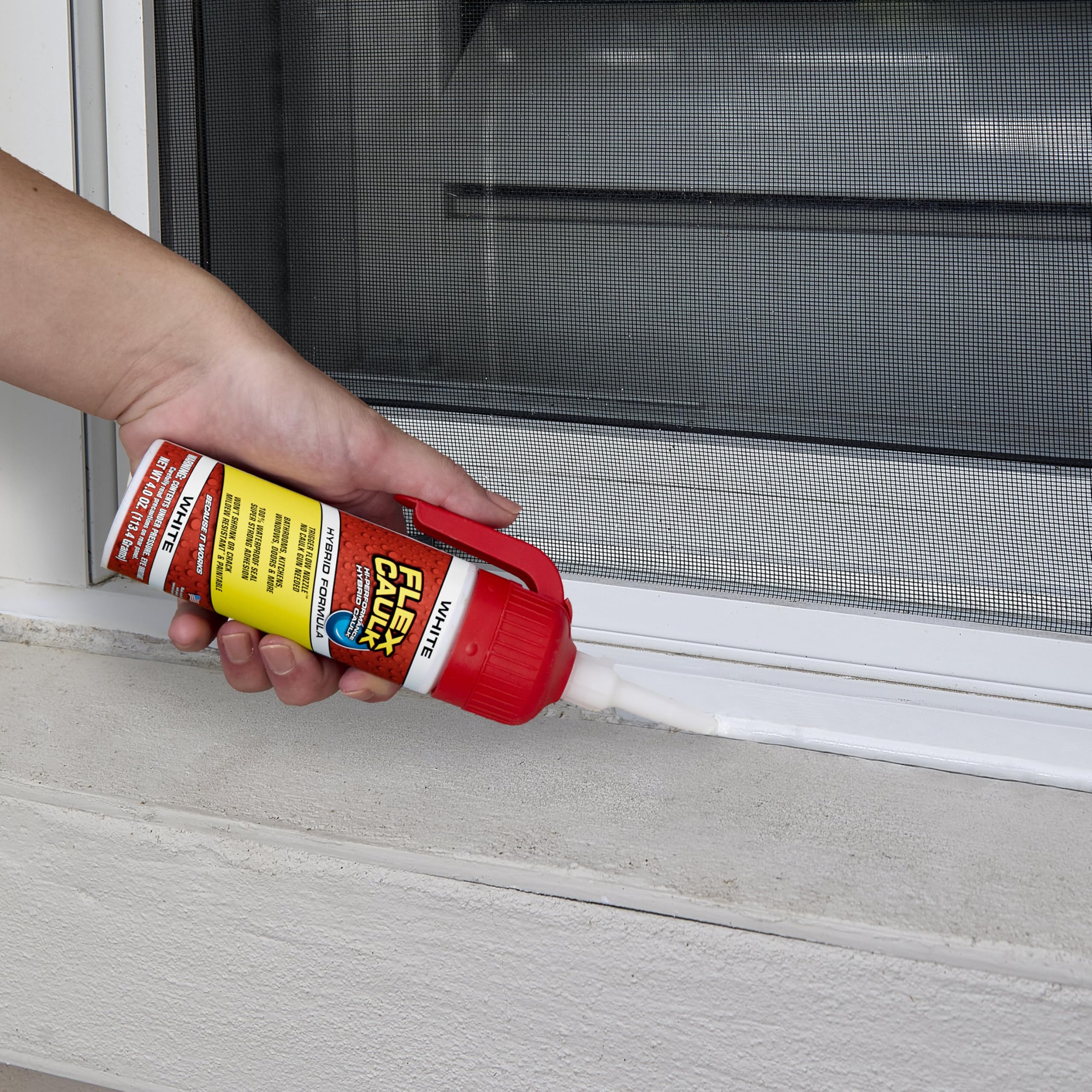 Flex Caulk, Waterproof & Weatherproof Sealant Hybrid Polymer, Strong, Paintable, Indoor, Outdoor, Bath, Shower, Sink, Window, Baseboards, Door, RV, Roof, Wood, Auto & Marine, Clear, 3 oz, 1-Pack