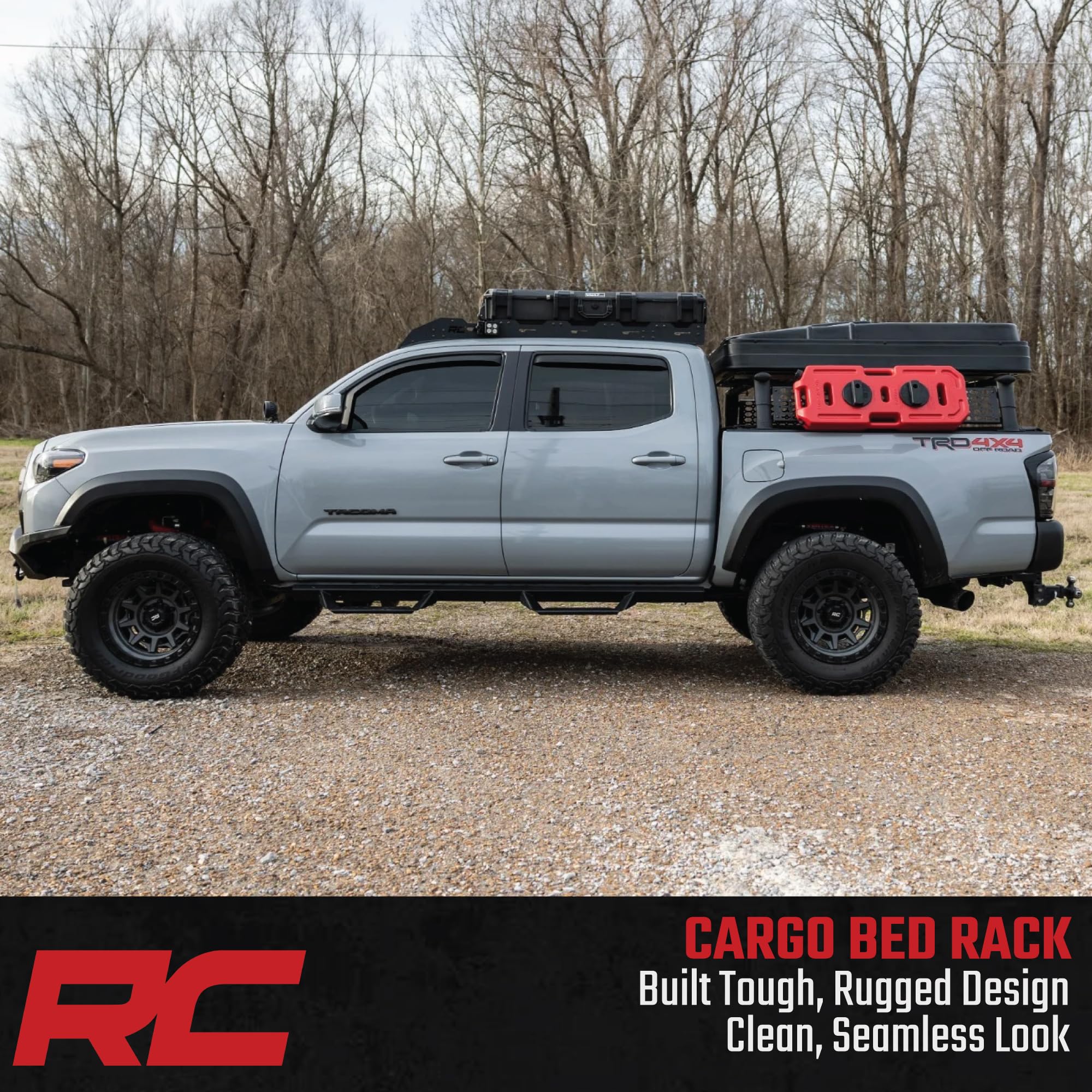 Rough Country Half-Height Bed Rack for Tacoma Toyota (2005-2023) - Modular Aluminum Truck Rack for Bikes, Tools, Camping & Recovery Gear