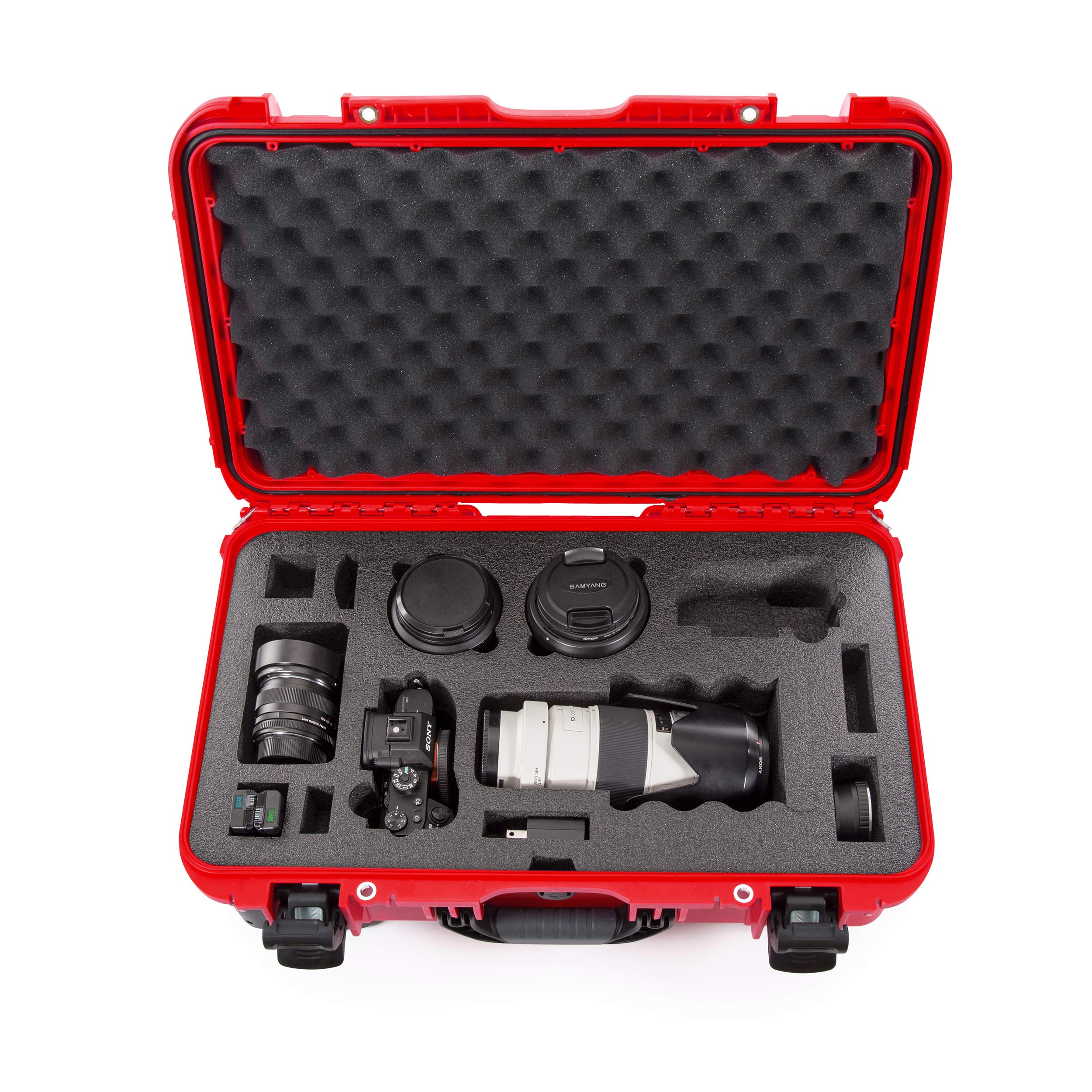 Waterproof Nanuk 935 Carry-On Hard Case with Custom Foam Insert for Sony a7R Size Camera w/Wheels - Red (935-ESON9)