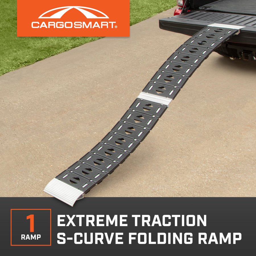 Hybrid S-Curve Centerfold Ramp CARGOSMART 3086, For Use Easily And Safely Loading & Unloading Lawn Equipment, Motorcycles, ATVs, 750 Lb Per Ramp Capacity, Black, 1-Pack