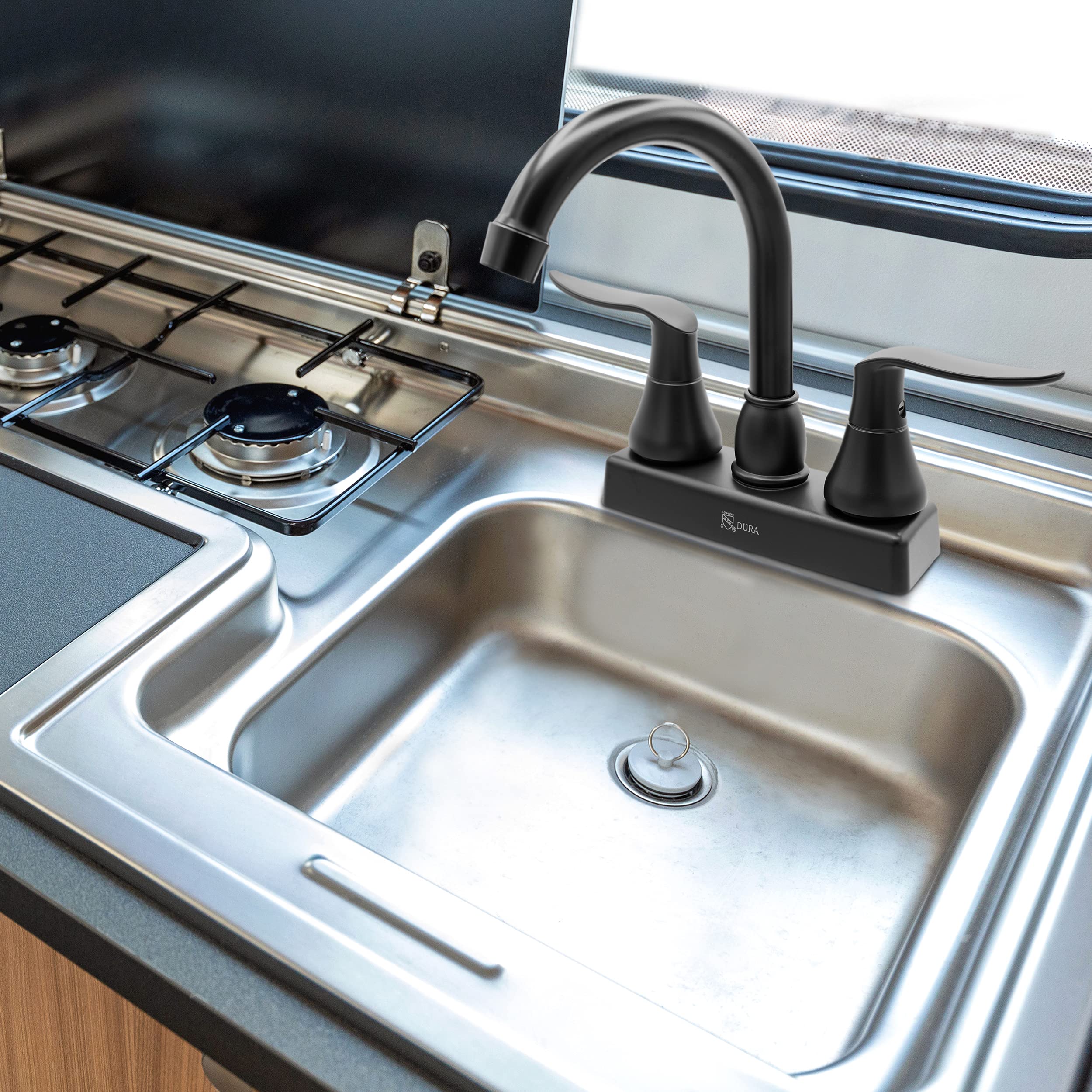 RV Swivel Bar Faucet Dura Faucet (DF-PB155LH-MB) with Classical Levers - Matte Black