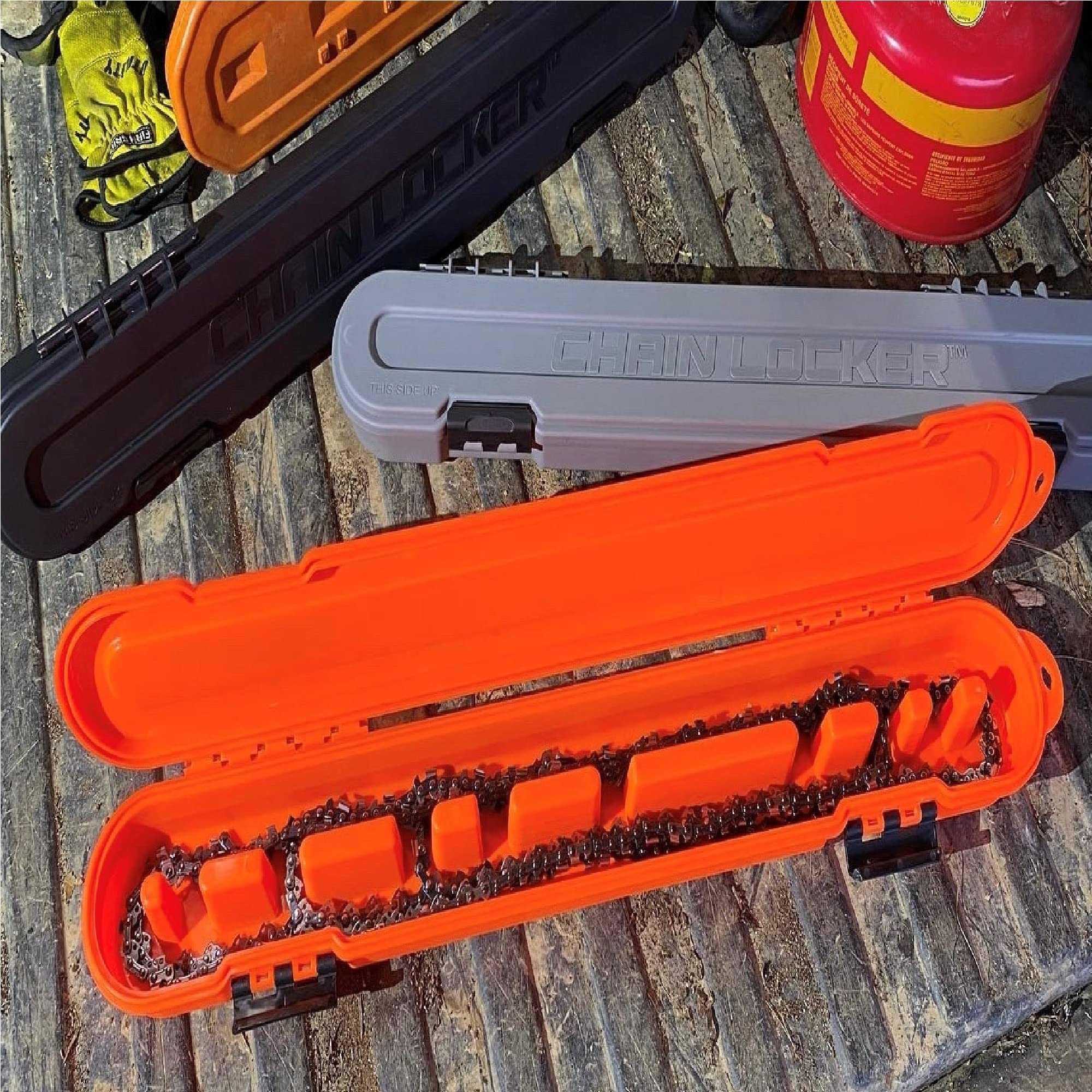 Chainsaw Chain Original Storage - Universal Portable Case for Saw Chain Holder All Chains up to 20” Inch Blades - Can Stack 2” Deep, Fits 8+ Chains, Made in USA - Gray - Holiday Gift for Family