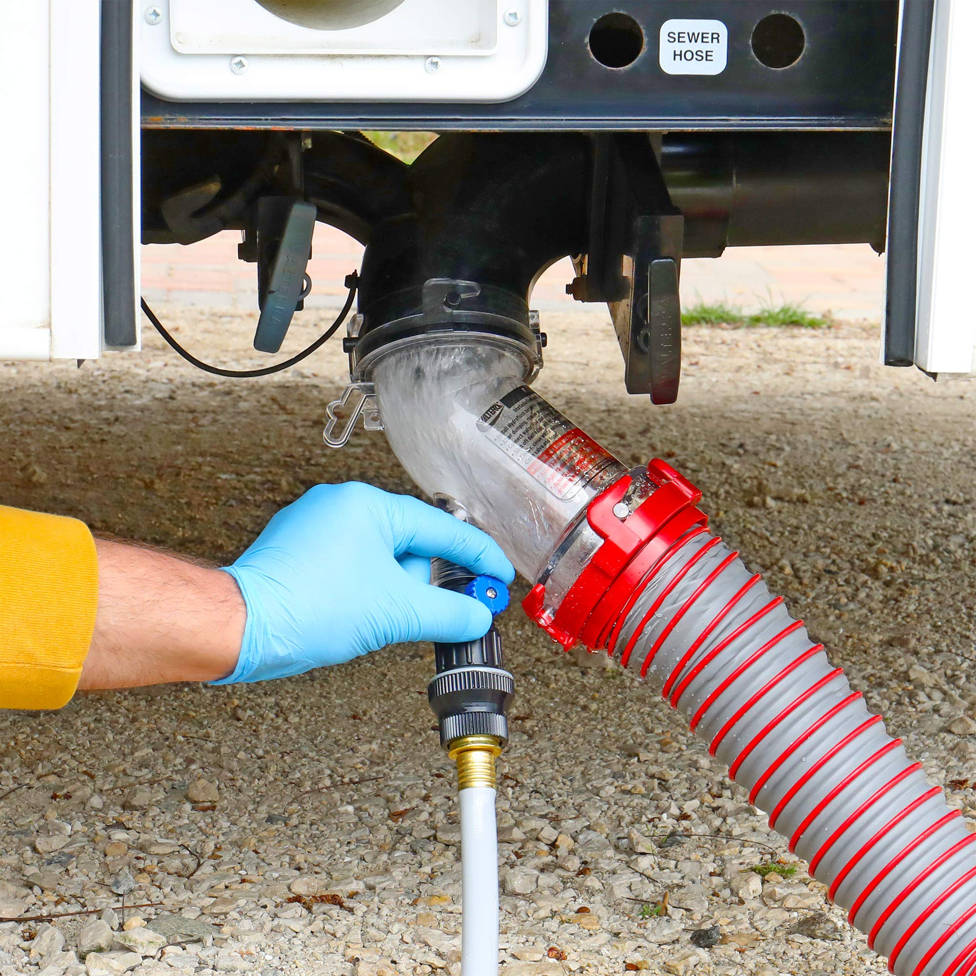 Hydroflush Valterra 45 Degree Attachment with Removable Anti-Siphon Valve for RV, Camper, Trailer -F02-4100