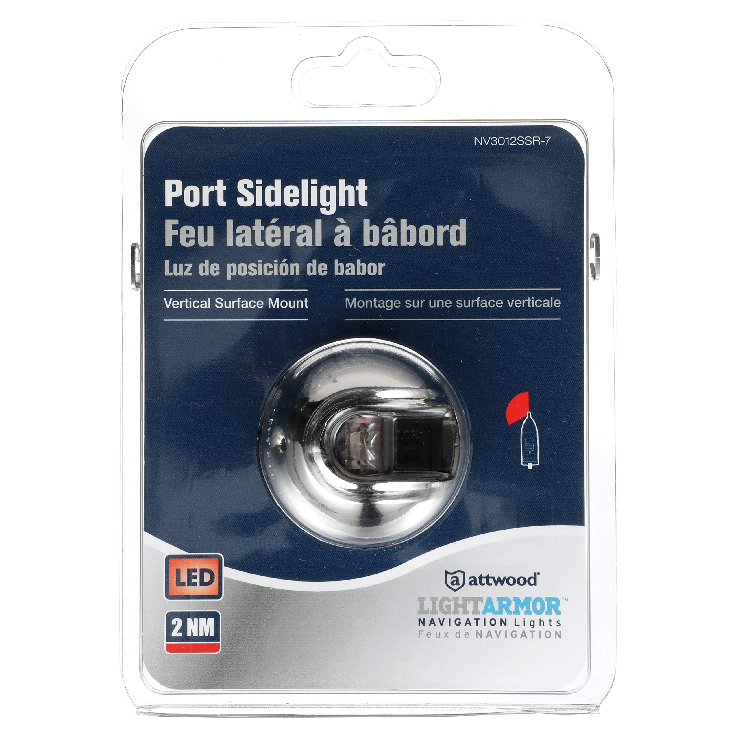 LightArmor attwood 2-Mile Vertical Surface Mount Navigation Light, Red LED Lighting, Round Stainless Housing