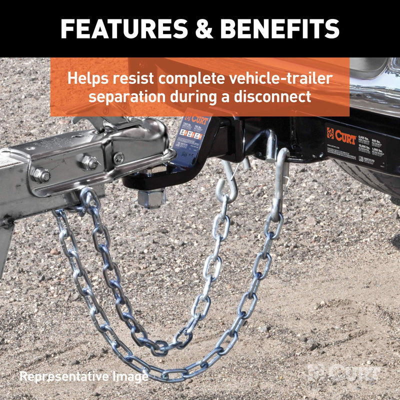 48-Inch CURT Trailer Safety Chain with 17/32-In S-Hooks, 7,000 lbs Break Strength