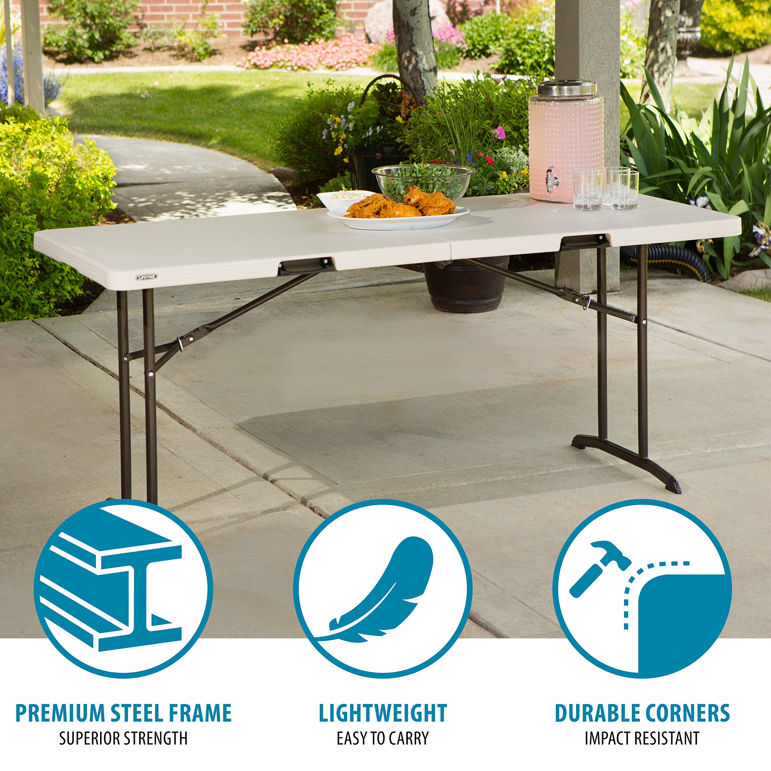 Commercial LIFETIME Fold-in-Half Table, 6-Foot, Almond