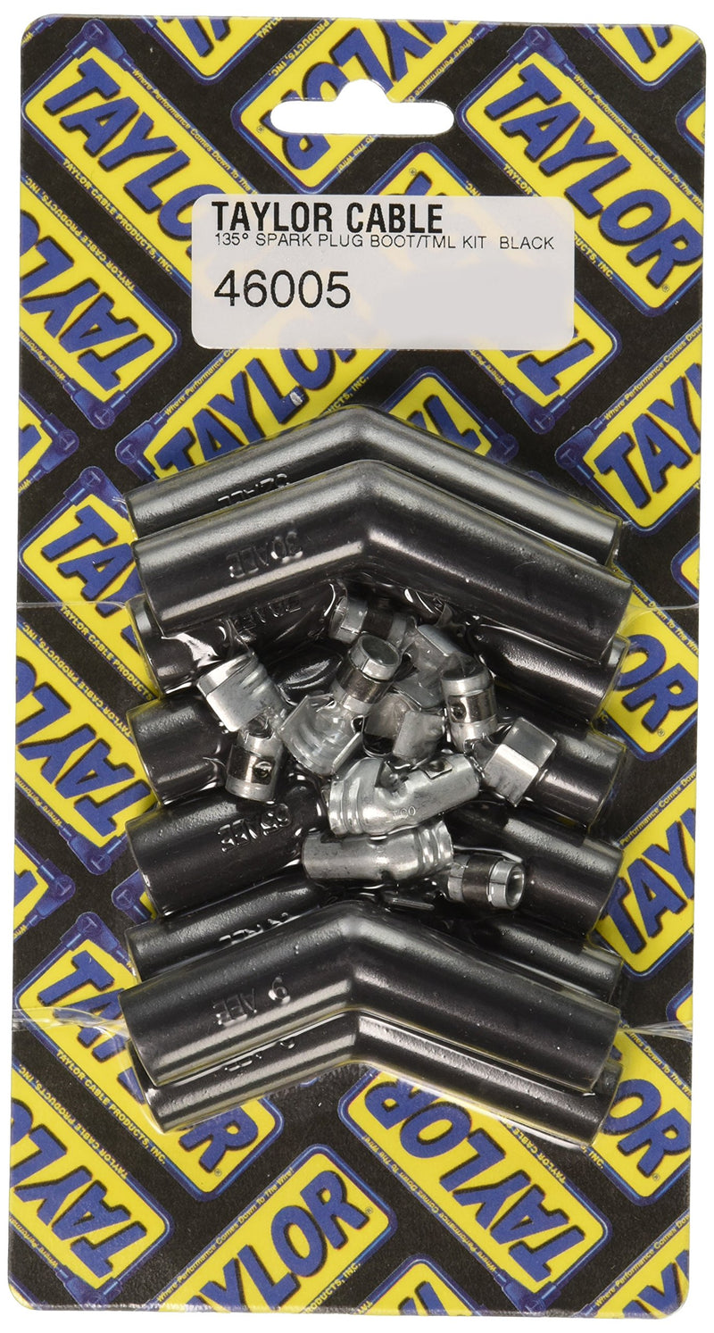 Boot/Terminal Kit, Taylor Cable Spark Plug, 8-10.4 mm, Black, 135 Degree, Set of 8