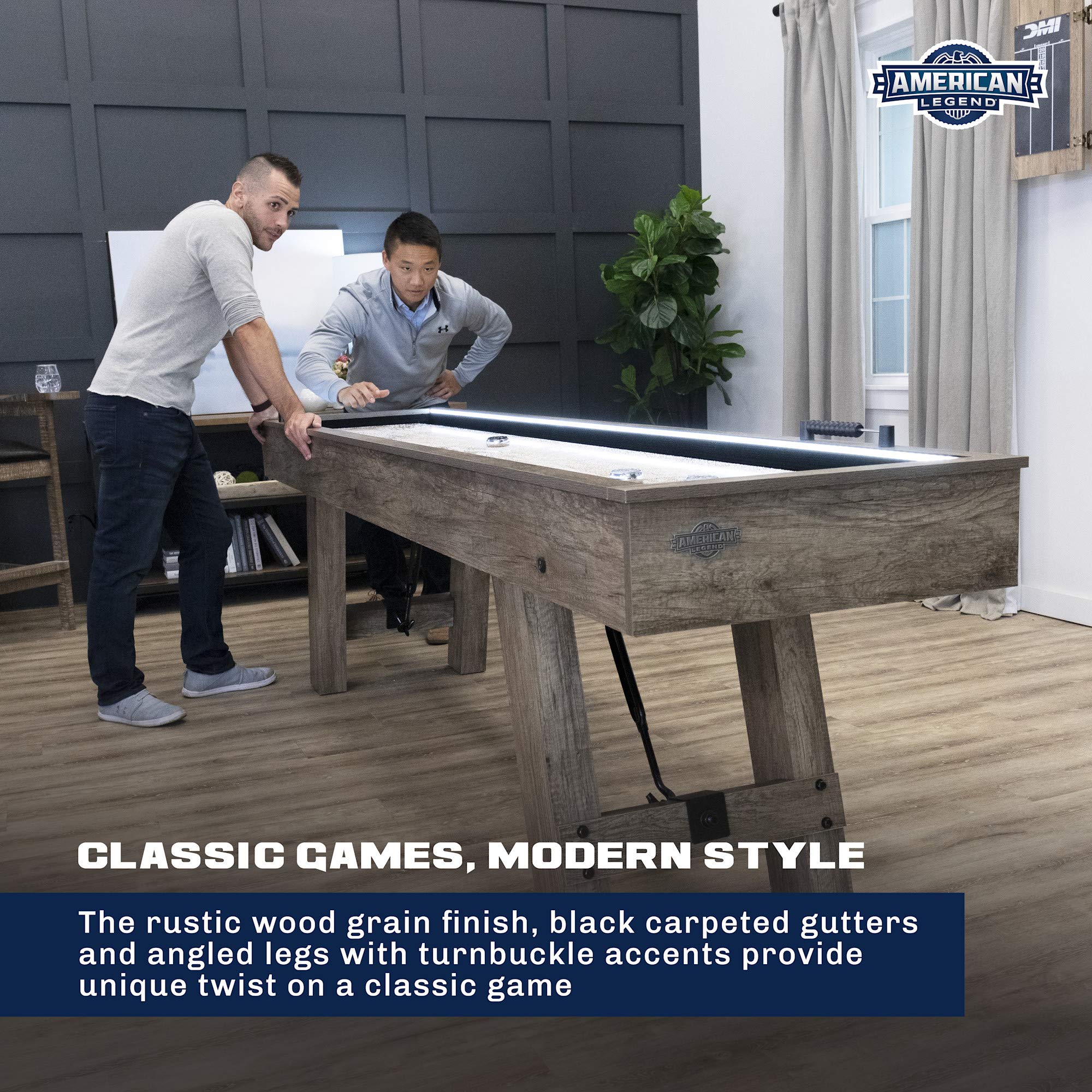 Brookdale American Legend 9’ LED Light Up Shuffleboard Table with Bowling