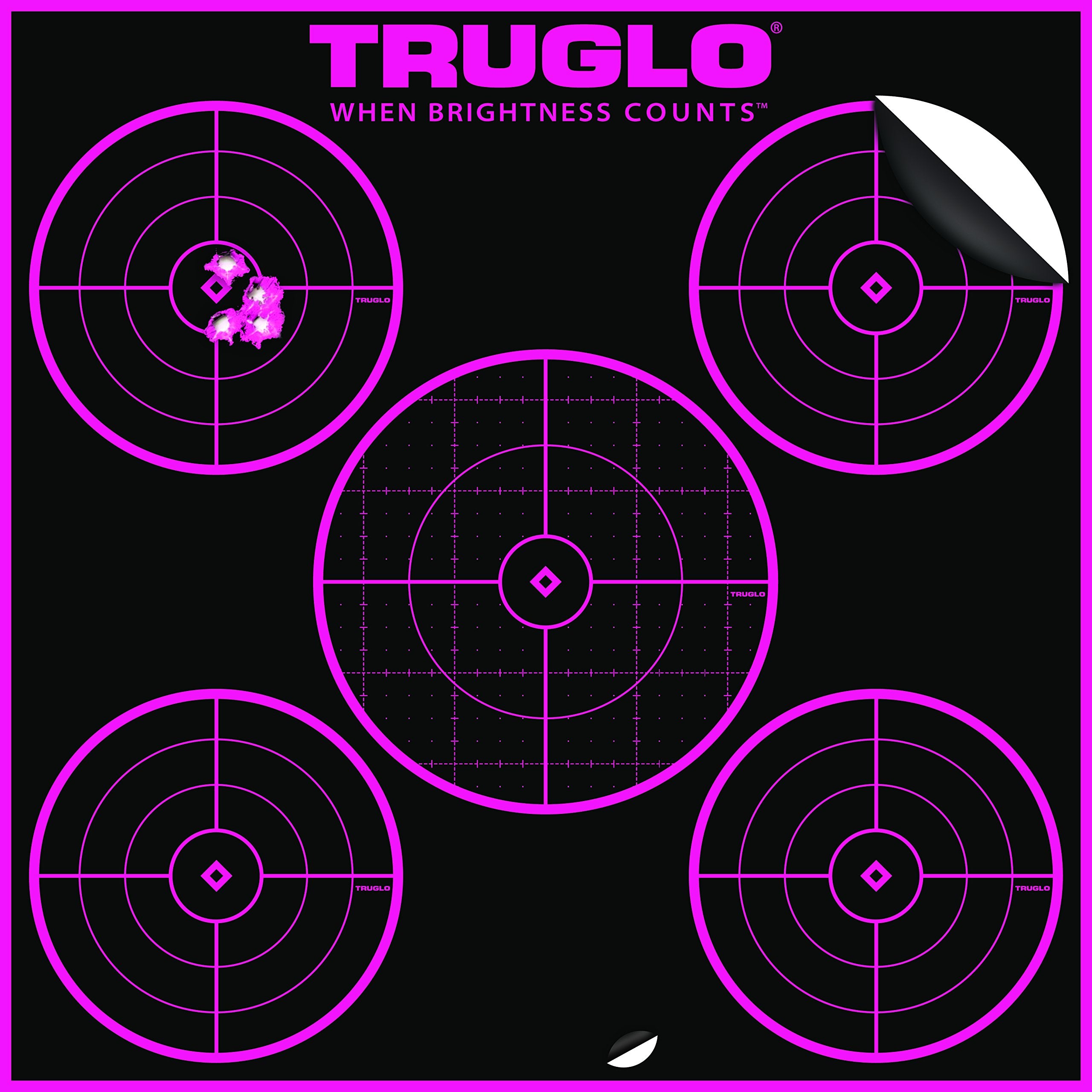 TRUGLO 5-Bull Tru-See 12X12 Bright Fluorescent Self-Adhesive High-Visible Reactive Splatter Target with Increased Target Life, 6-Pack/Pink