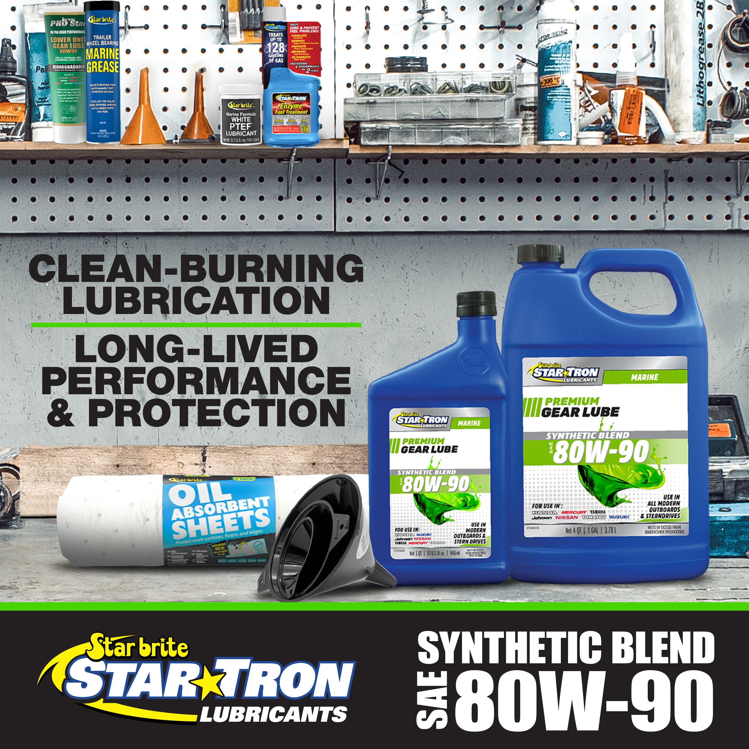 STAR BRITE Synthetic Blend Star Tron Lower 80W-90 Unit Gear Lube - Marine Grade, High Viscosity Gear Oil for Outboard Motors, 32 Ounce Quart (027232)