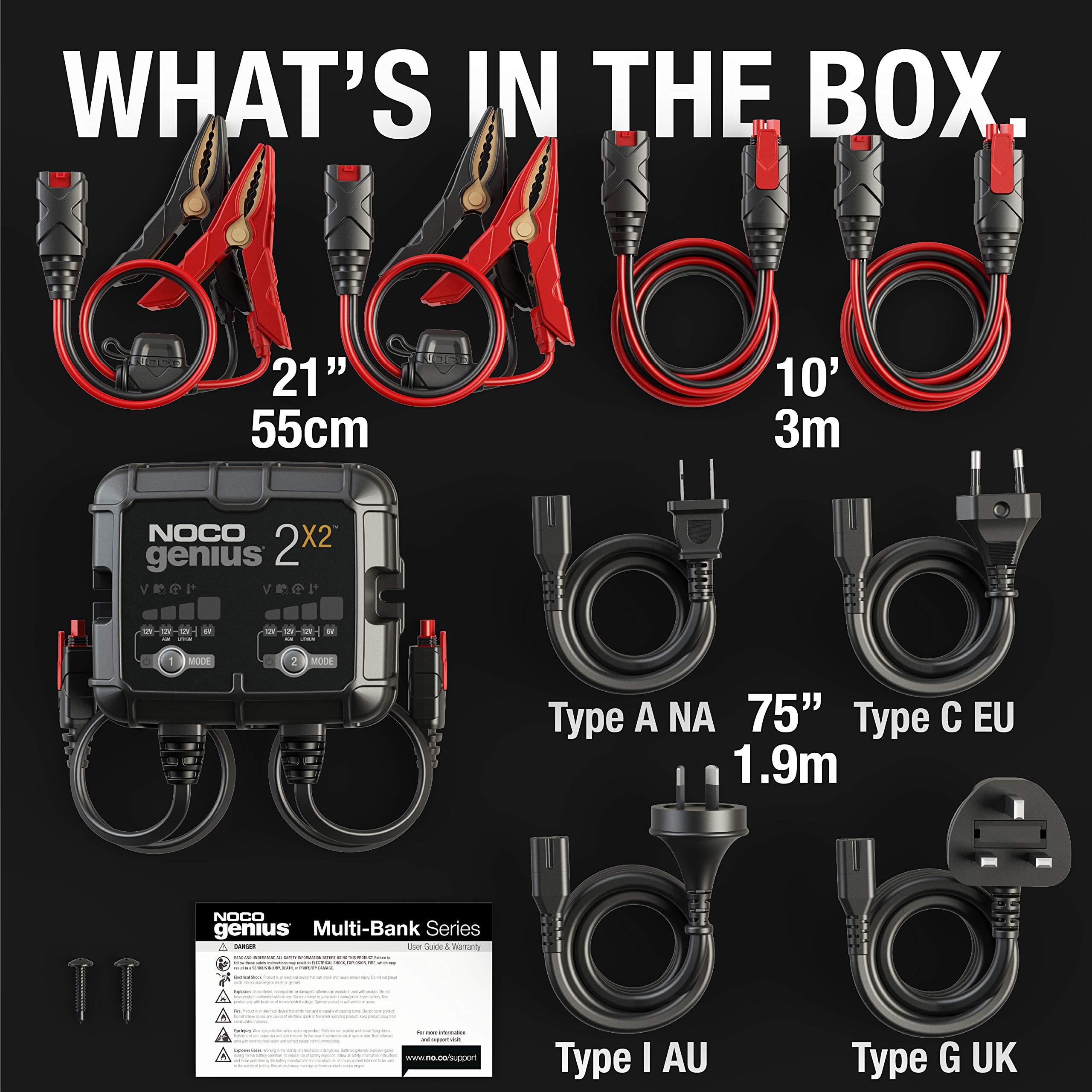 GENIUS2X2 NOCO: 4A 2-Bank Smart Battery Charger (2A/Bank) - 6V/12V Automatic Maintainer, Trickle Charger & Desulfator with Overcharge Protection & Temperature Compensation – for Lead-Acid & Lithium