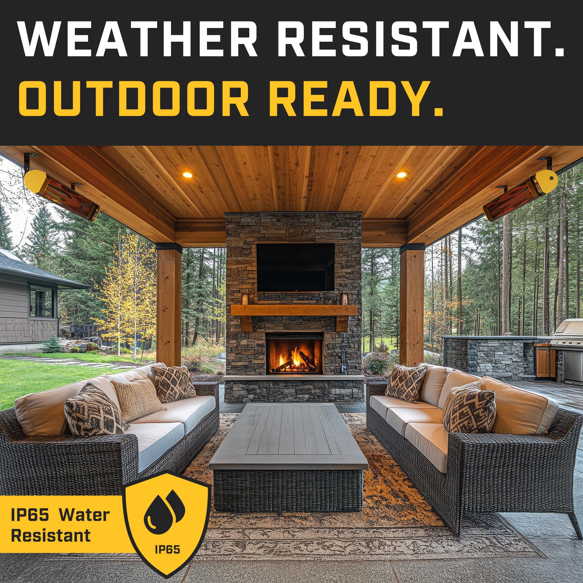 Obsidian Big Ass Fans - Low-light Infrared Electric Heater, Black and Yellow, Indoor or Outdoor Spaces, Patios, Restaurants, Hardwired Wall Mount