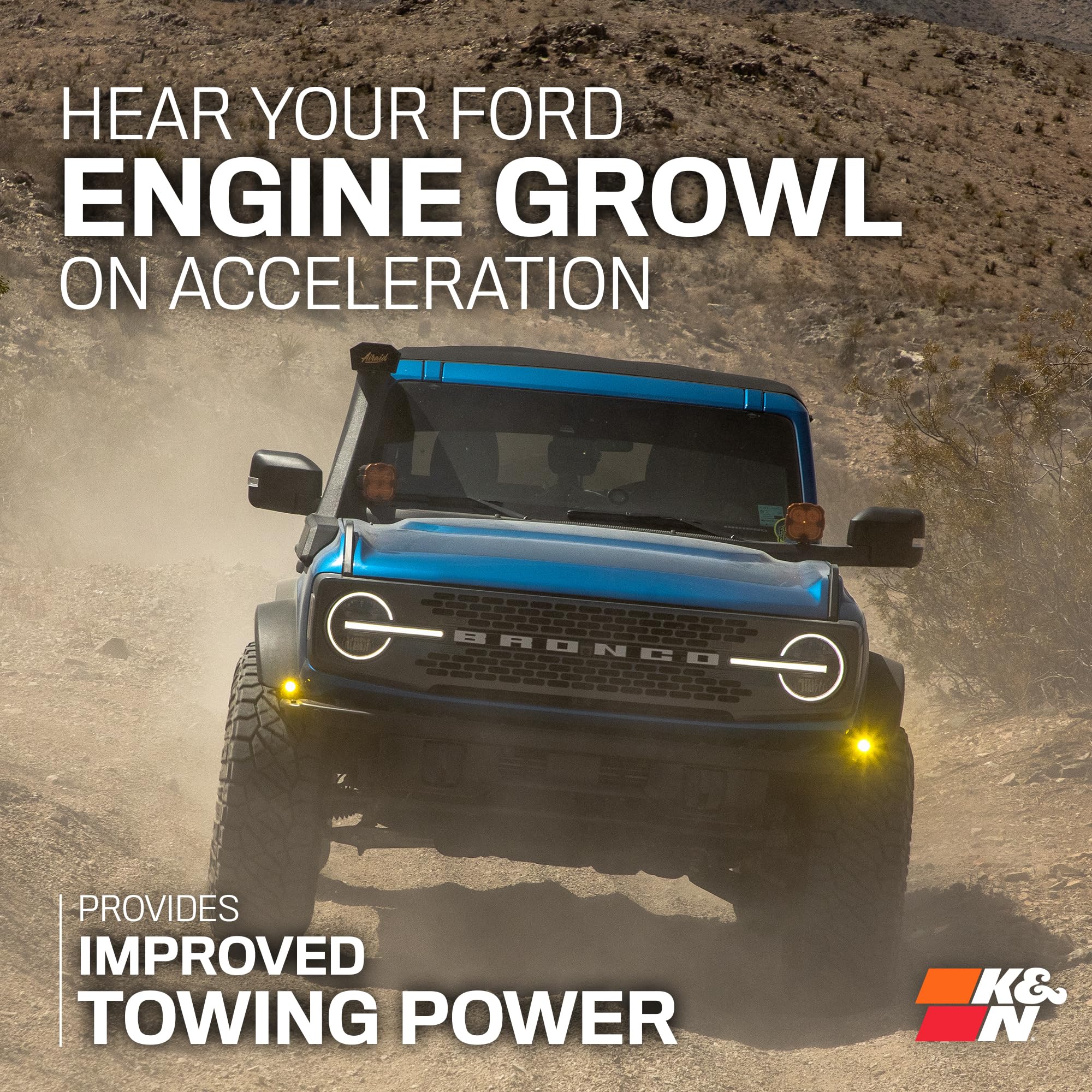 Cold Air Intake System K&N: Dry-Flow Air Filter, Increase Performance & Towing: Compatible with 2021-2024 FORD: Bronco, 30-2619