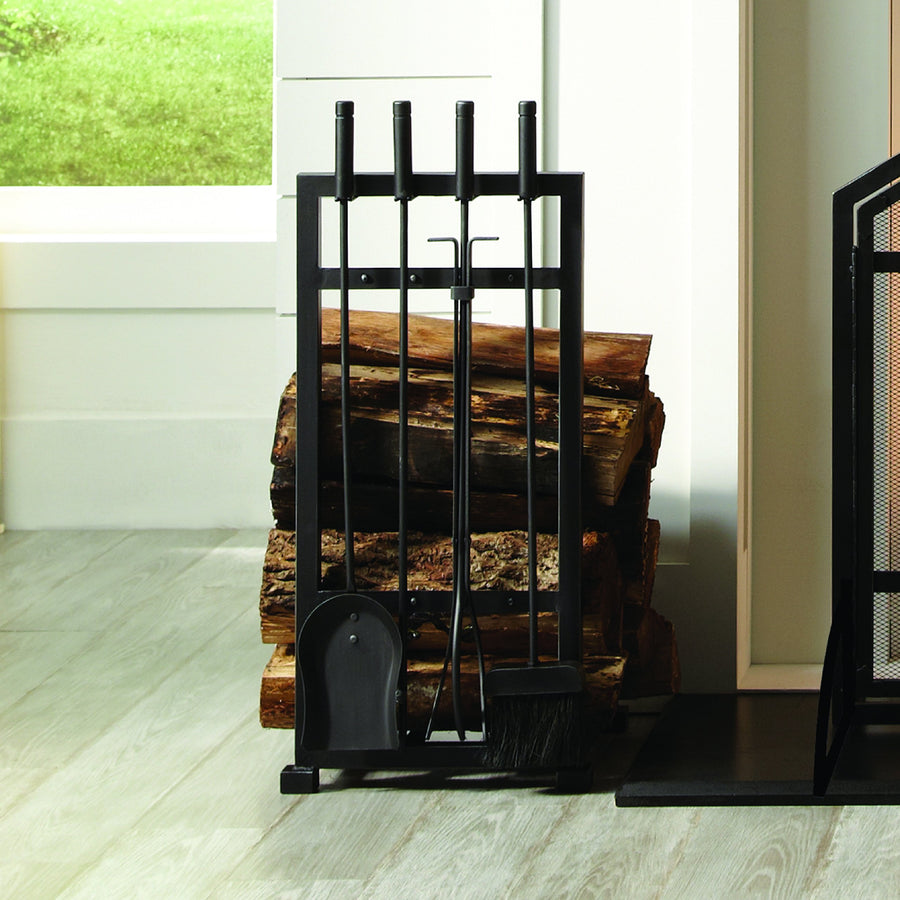 Harper 4 Piece Pleasant Hearth Fireplace Toolset with Log holder