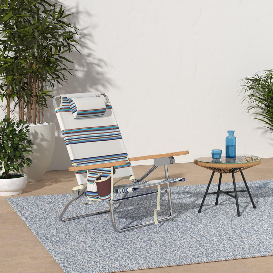 Hurley Beach Chair Mid-Height Wood Arm, One Size, Roman Stripe Bronzed Blue