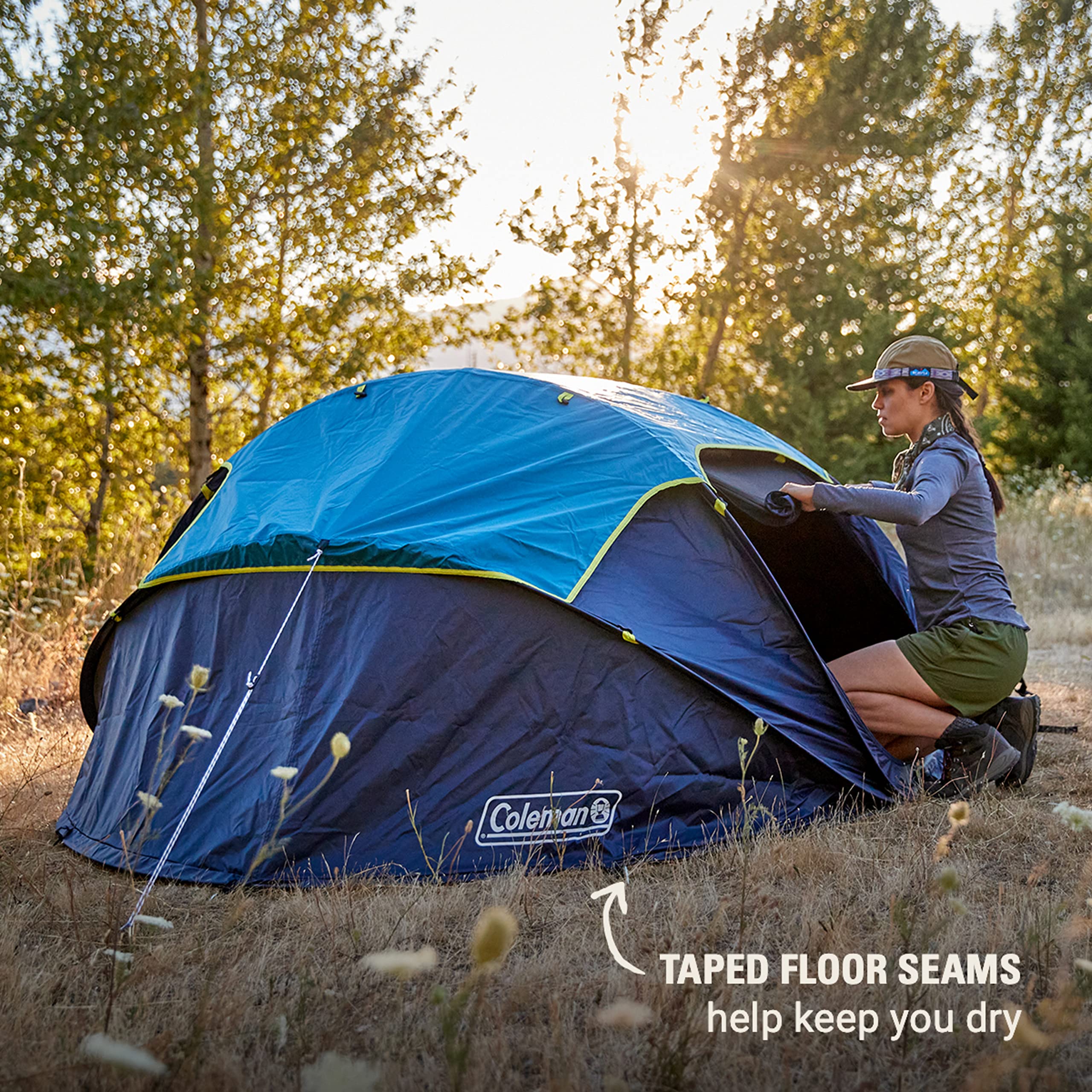 Coleman Camping Tent Pop-Up with Dark Room Technology, 2/4 Person Sets Up in 10 Seconds & Blocks 90% of Sunlight, Includes Pre-Assembled Poles, Adjustable Rainfly, & Taped Floor Seams