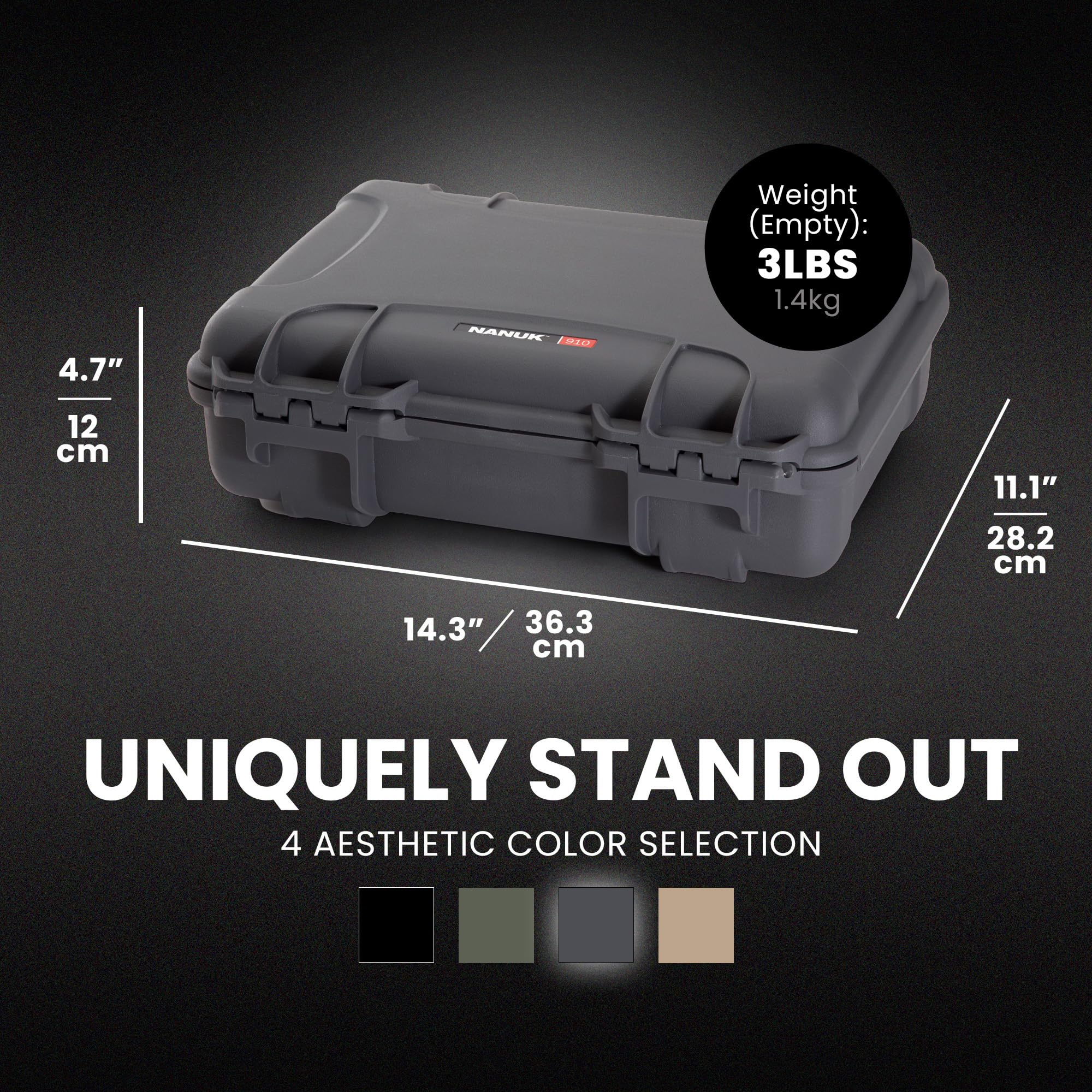 910 NANUK Hard Case with 2 UP Custom Foam Insert for Glock, IP67 Waterproof & Crushproof, Rugged Construction for Ultimate Protection, Made in North America - Graphite (14.3” x 11.1” x 4.7”)