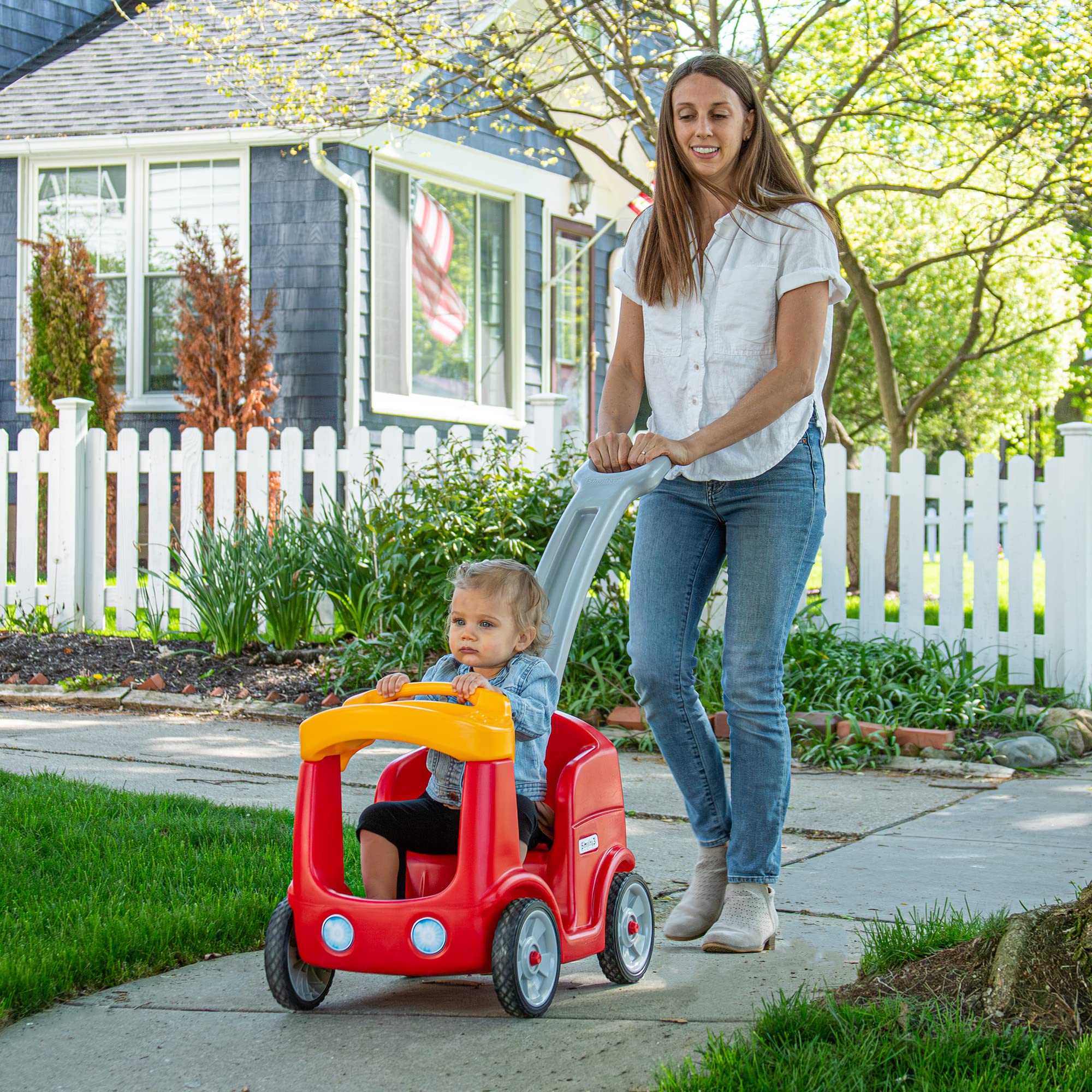 Simplay3 Quiet Ride-On Roll and Stroll Toddler Toy Push Car, with Seatbelt, for Toddlers ages 1.5-4 yrs., Red