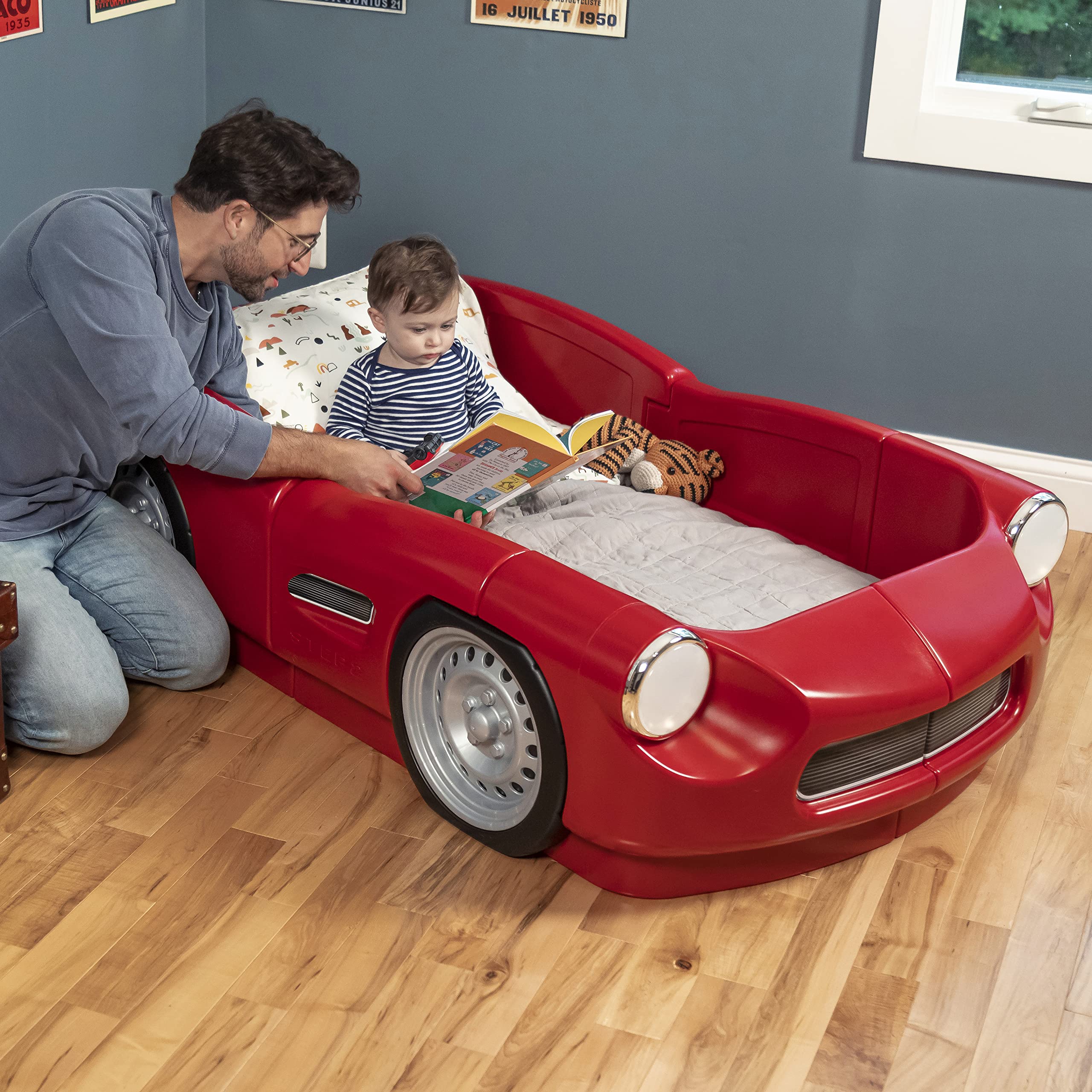 Step2 Toddler-to-Twin Roadster Bed, Crib to Twin Transition Race Car Bed, Adjustable, Ages 3+ Years Old, Easy Assembly, Red