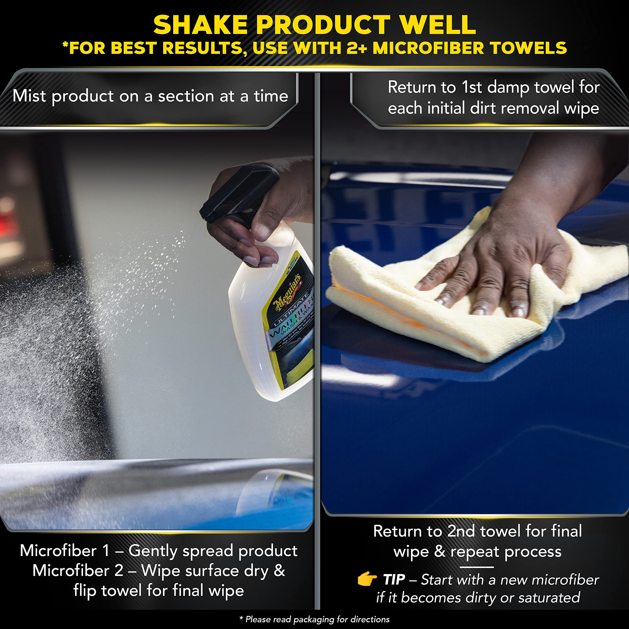 Ultimate Waterless Wash & Wax Meguiar’s, Scratch-Free Cleaning Spray that Cleans and Protects Without Water, 2-in-1 Detailer for Shine, Cool Car Gifts for Men and Women, 26 Oz