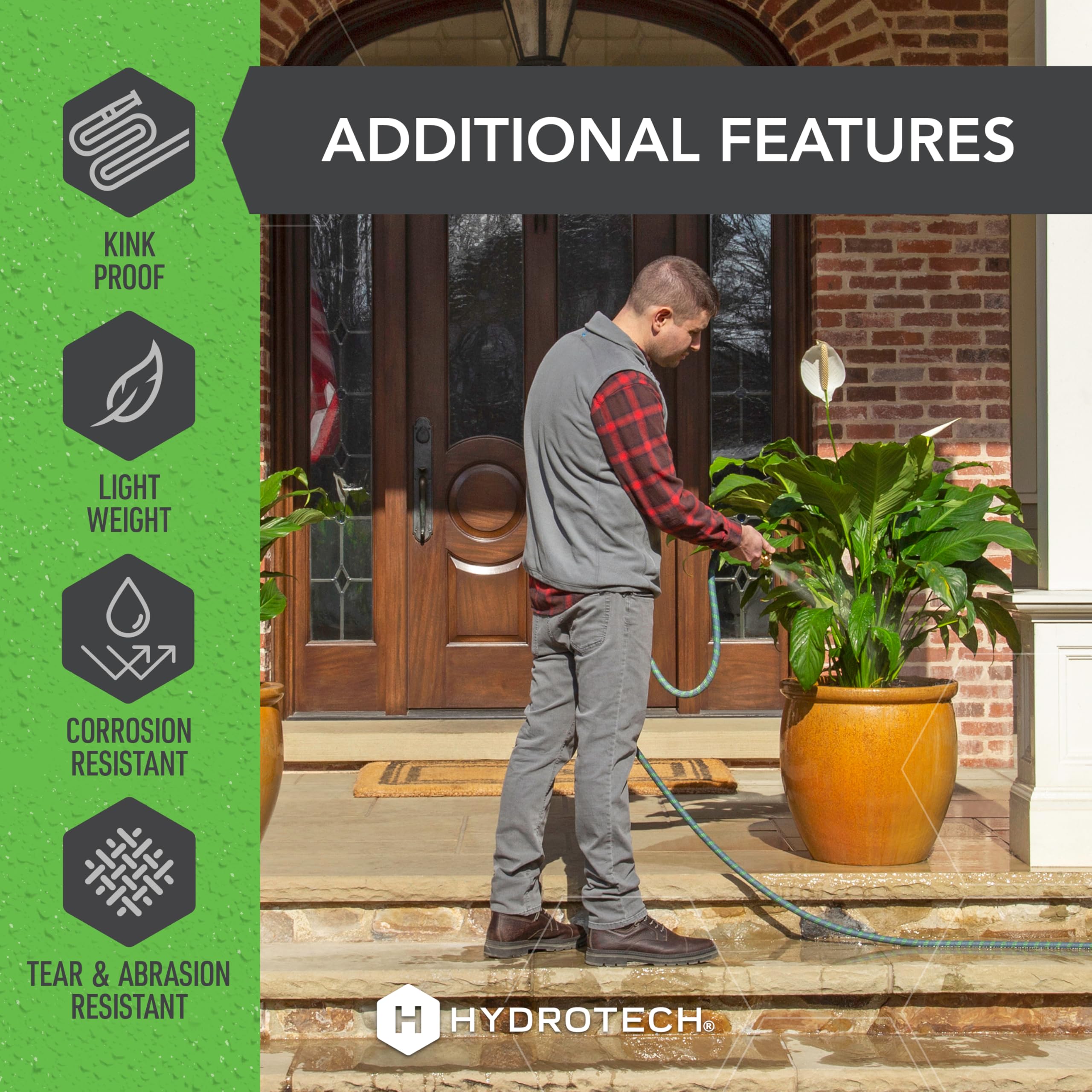 50 ft HydroTech Expandable Garden Hose - Burst Proof & Lightweight, Flexible Water Hose with Durable Reinforced Latex Core & Solid Brass Fittings for Lawn, Garden, Car Washing