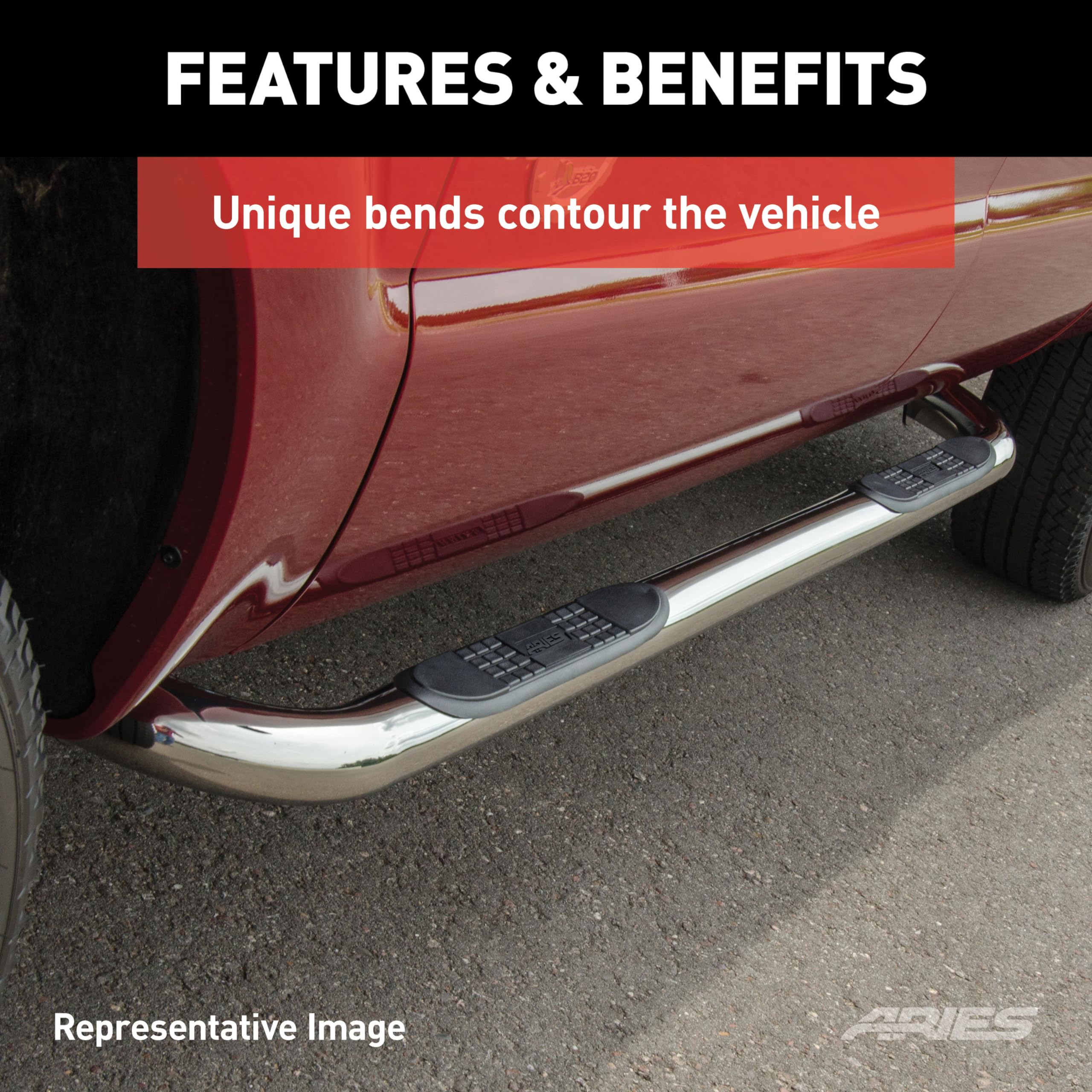 3-Inch Round Polished Stainless Steel ARIES Nerf Bars, No-Drill, Fits Select Toyota Tacoma