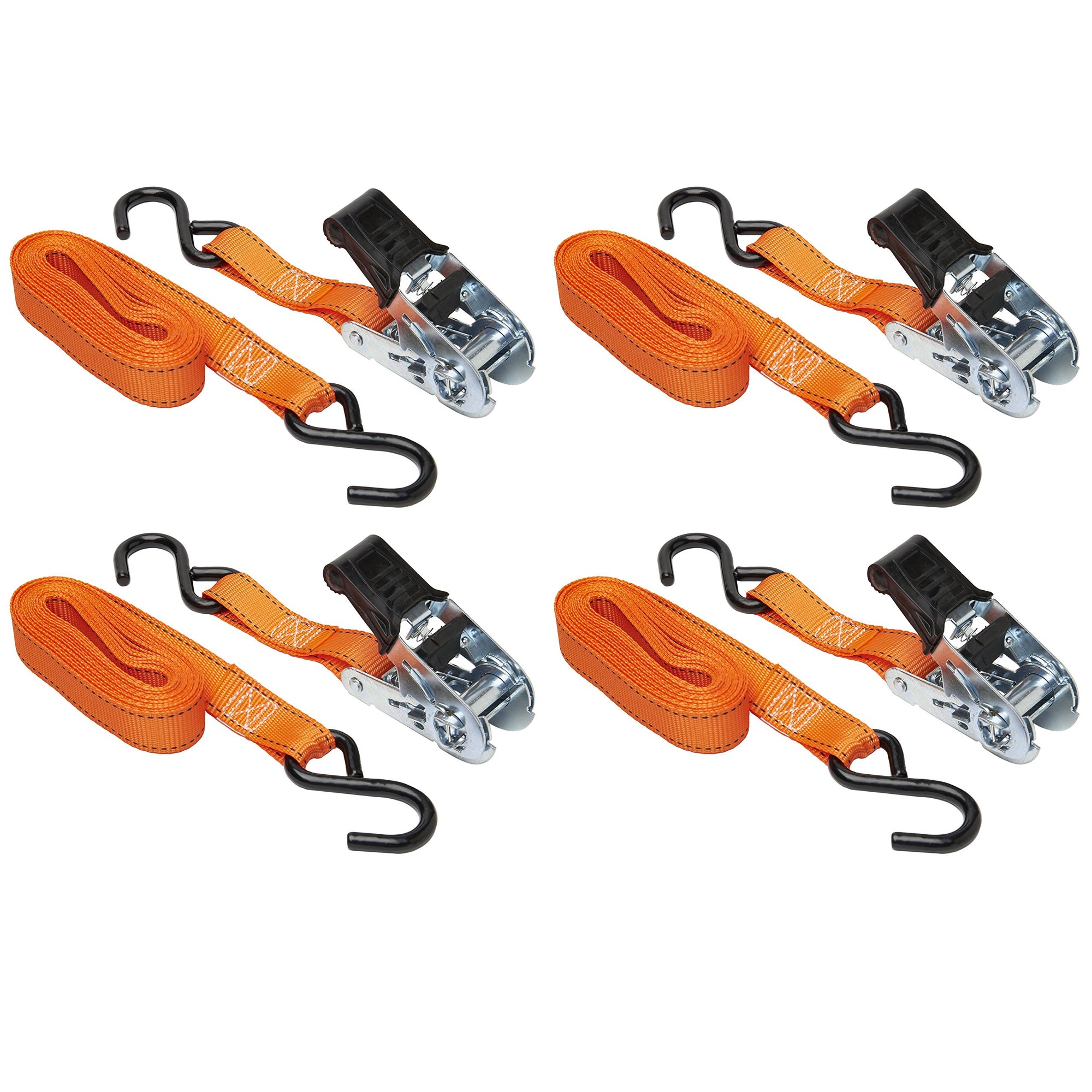 1” x 14' High Tension Ratchet Tie-Down Keeper with S Hooks, 4 Pack - 400 lbs. Working Load Limit