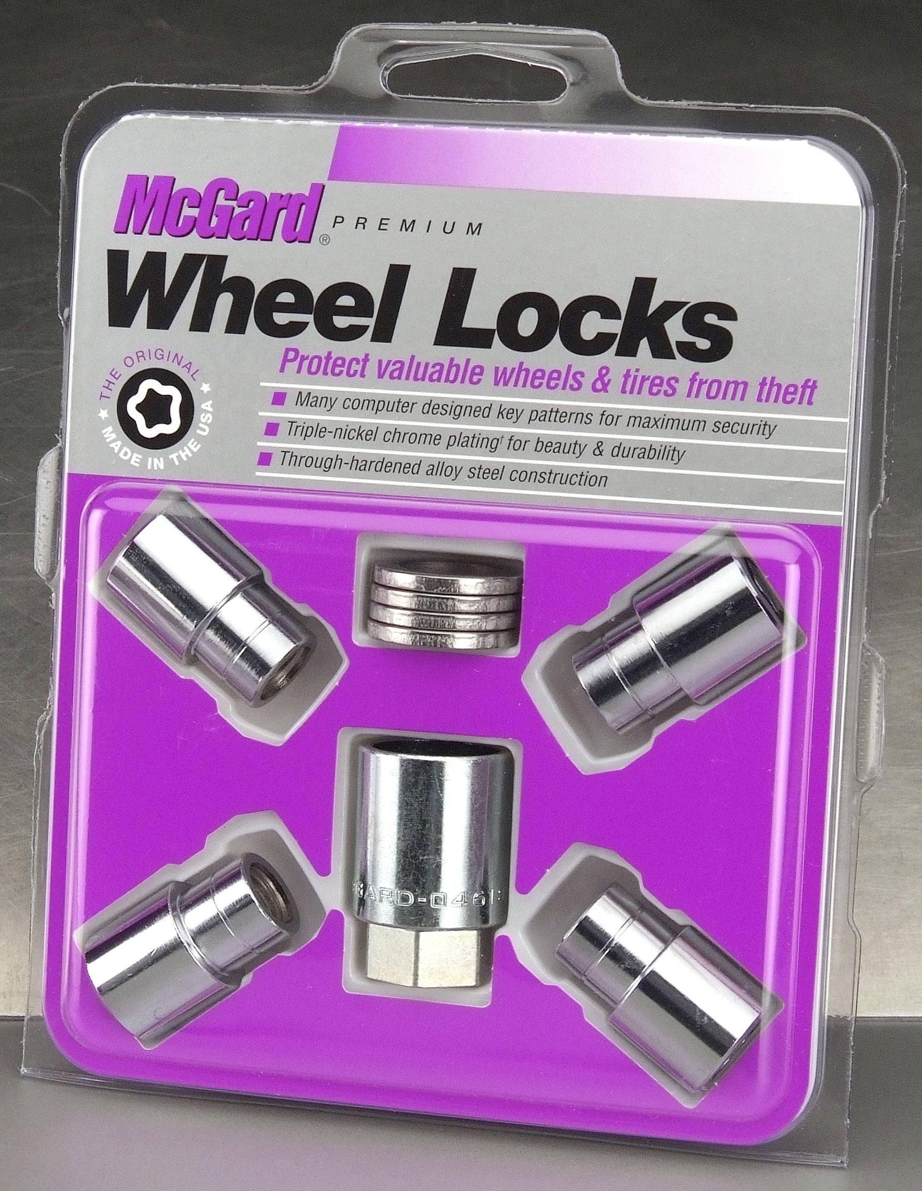 Chrome MCGARD Regular Shank Wheel Locks (7/16" - 20 Thread Size) - Set of 4, 4 Locks / 4 Washers / 1 Key