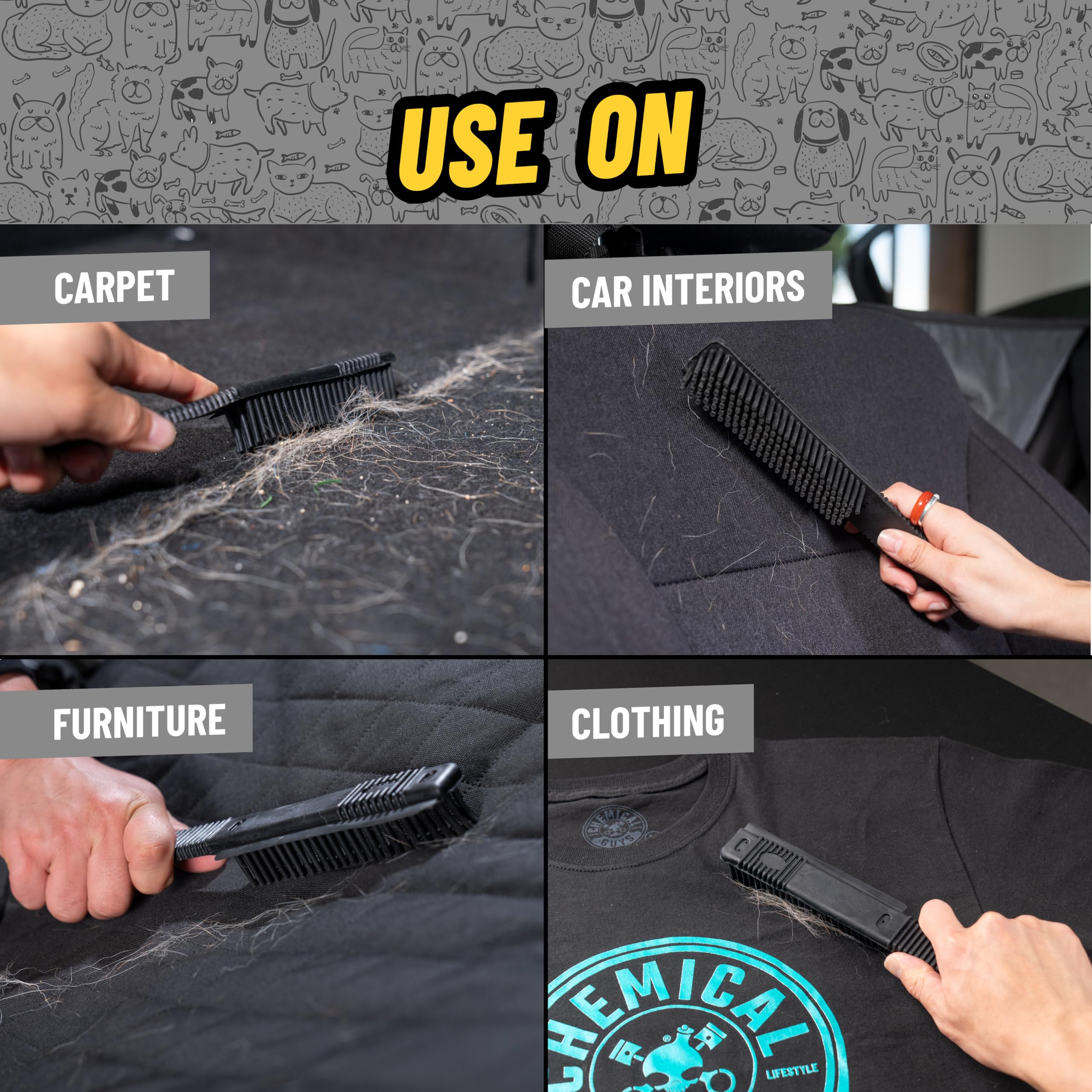 Chemical Guys Rubber Professional Pet Hair Removal Brush – Multi Surface Detailing & Pet Hair Removal Tool for Cars, Trucks, SUVs, RVs & Home – Removes Lint and Debris from Upholstery and Carpet