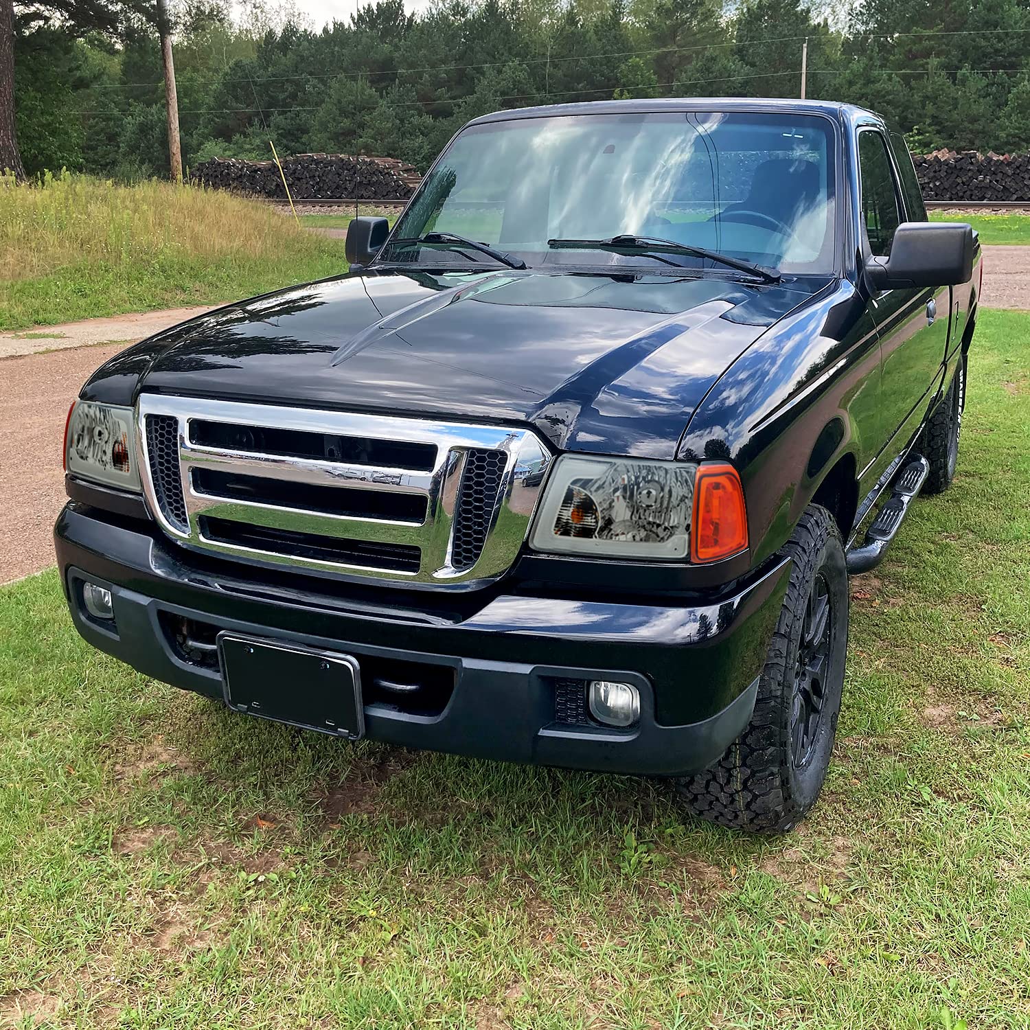 Smoke LED Tube Headlights SPEC-D TUNING Compatible with 2001-2011 Ford Ranger, Left + Right Pair Headlamps Assembly